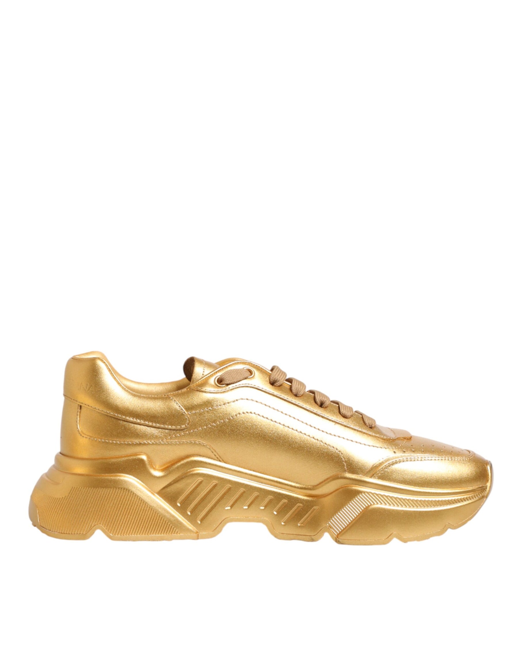 Dolce & Gabbana Gold Leather Daymaster Chunky Sneakers Shoes | Regal Royce