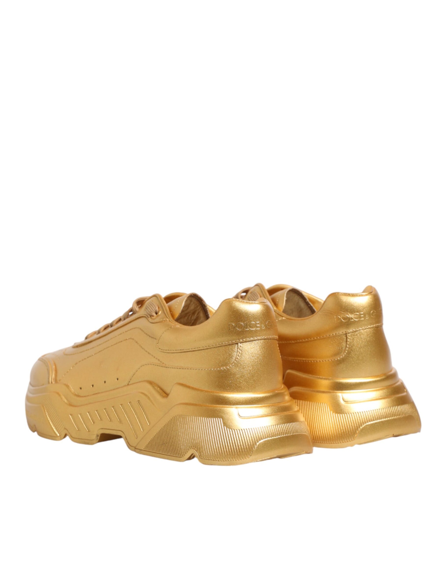 Dolce & Gabbana Gold Leather Daymaster Chunky Sneakers Shoes | Regal Royce
