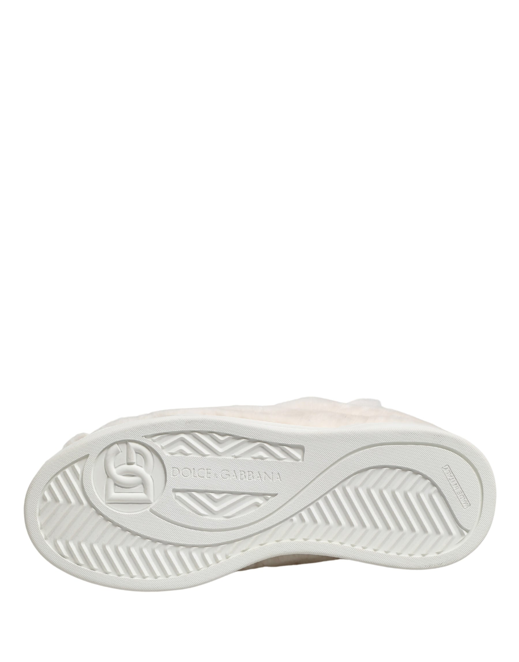 Dolce & Gabbana White Shearling Fur Bianco Low Top Sneakers Shoes | Regal Royce