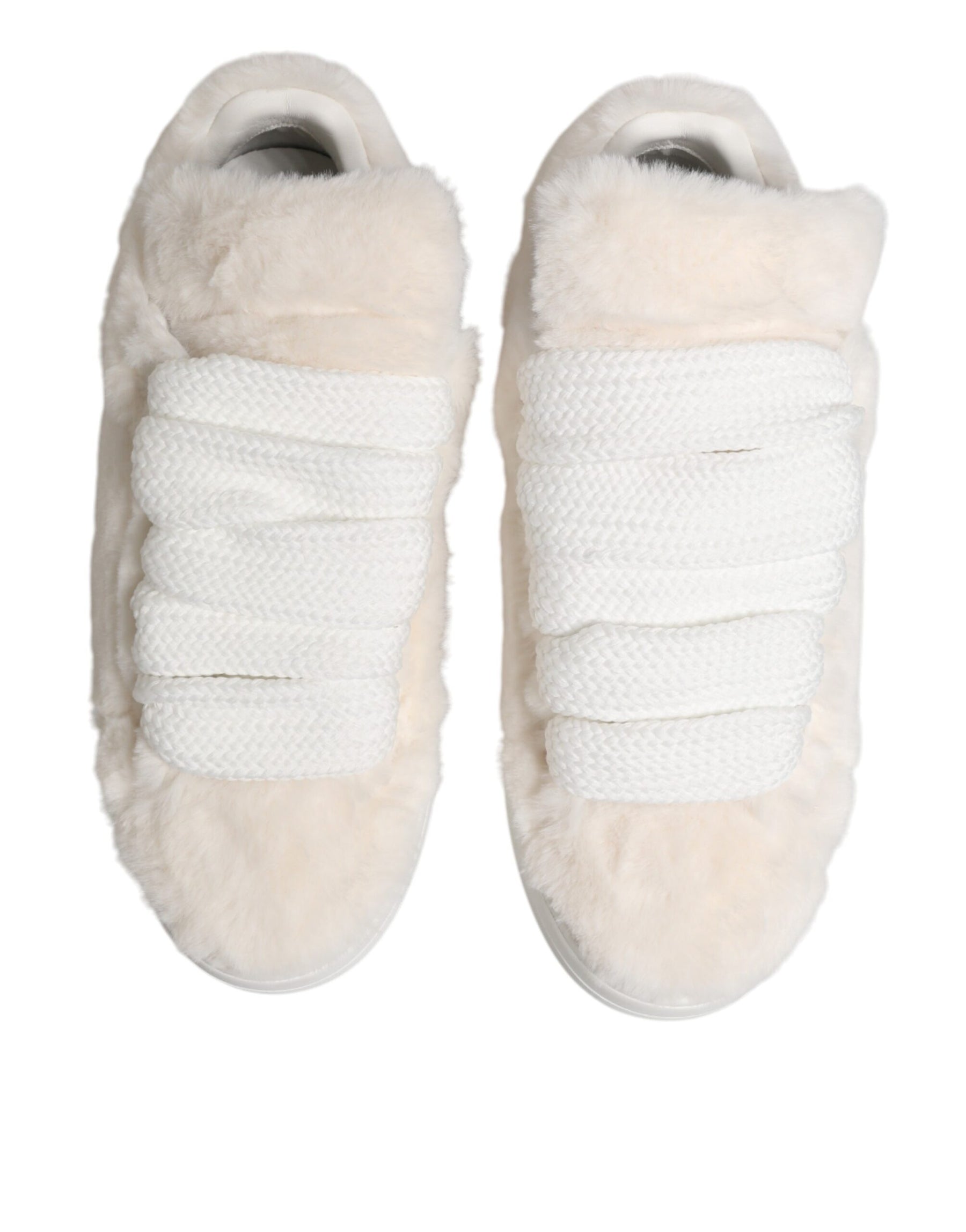 Dolce & Gabbana White Shearling Fur Bianco Low Top Sneakers Shoes | Regal Royce