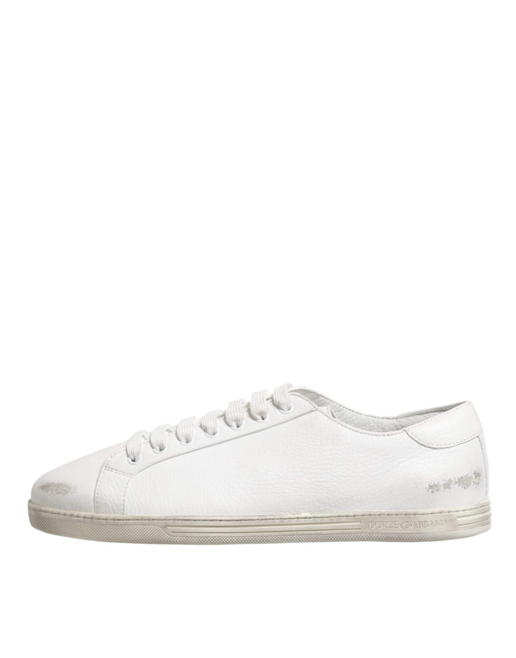 Dolce & Gabbana White Bianco Leather Men Low Top Sneakers Shoes | Regal Royce