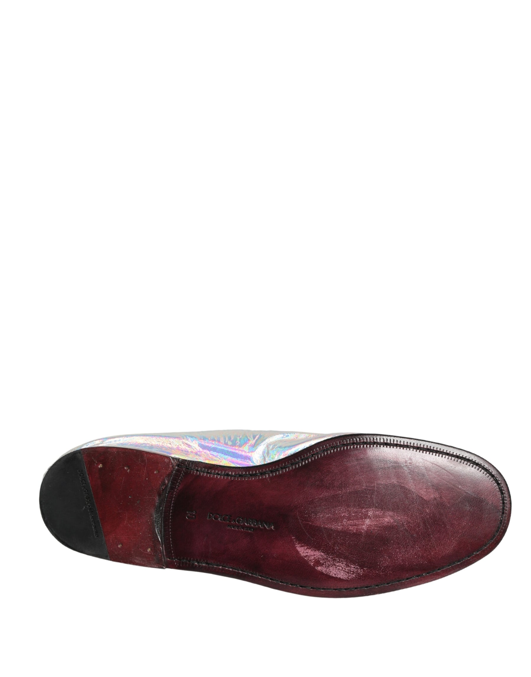 Dolce & Gabbana Silver DG Logo Holographic Leather Loafers Shoes | Regal Royce