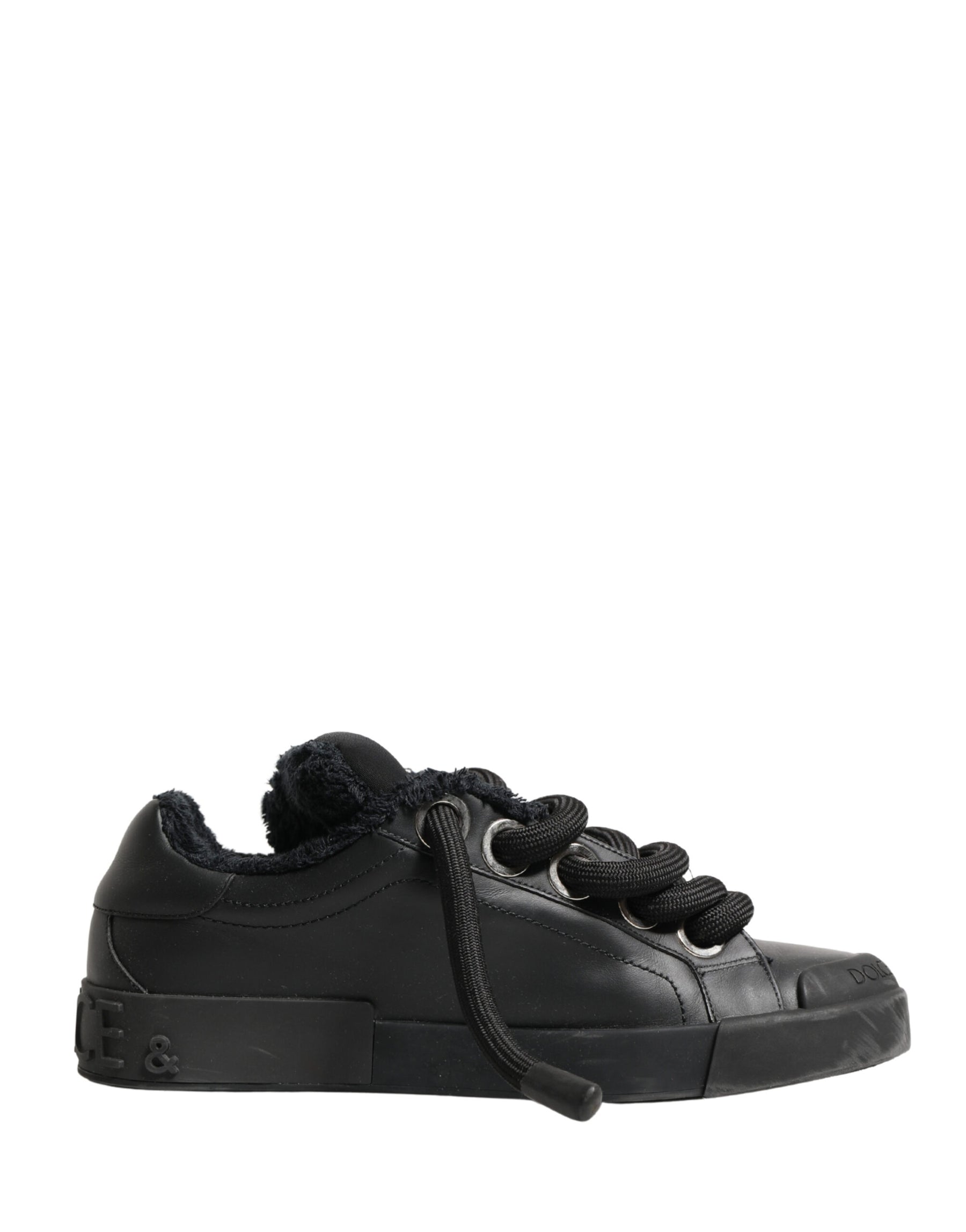 Dolce & Gabbana Black Calf Leather Nappa Lace-Up Sneakers Shoes | Regal Royce