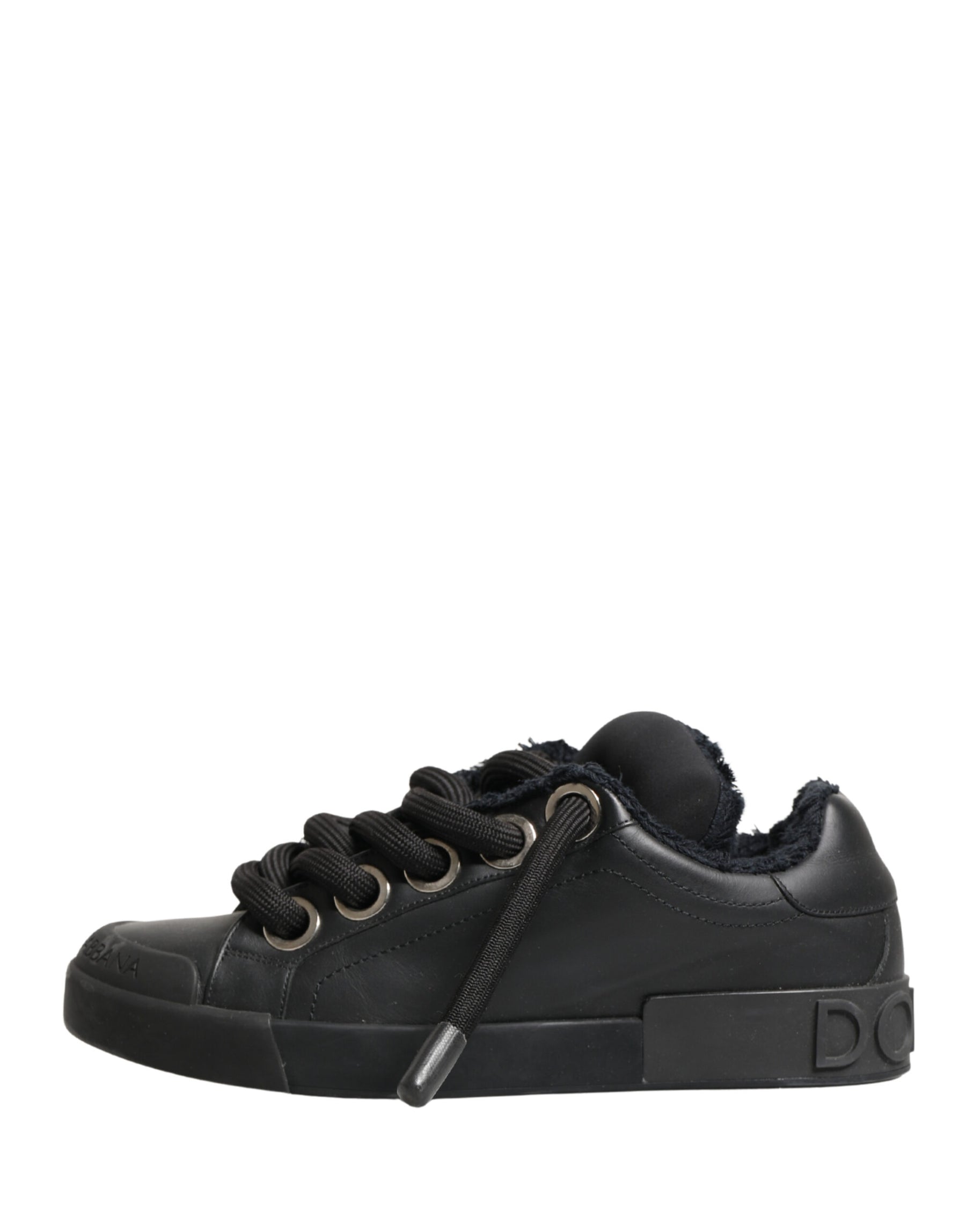 Dolce & Gabbana Black Calf Leather Nappa Lace-Up Sneakers Shoes | Regal Royce