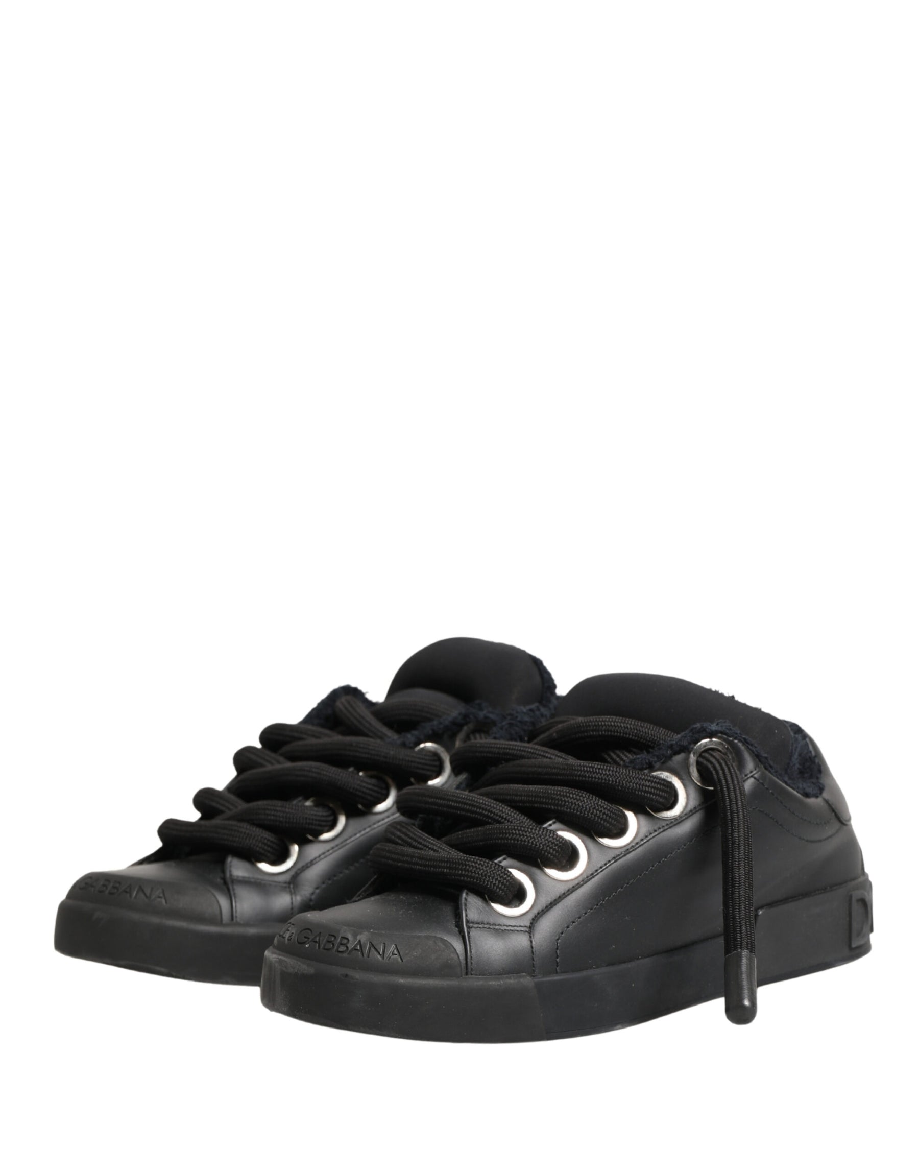 Dolce & Gabbana Black Calf Leather Nappa Lace-Up Sneakers Shoes | Regal Royce