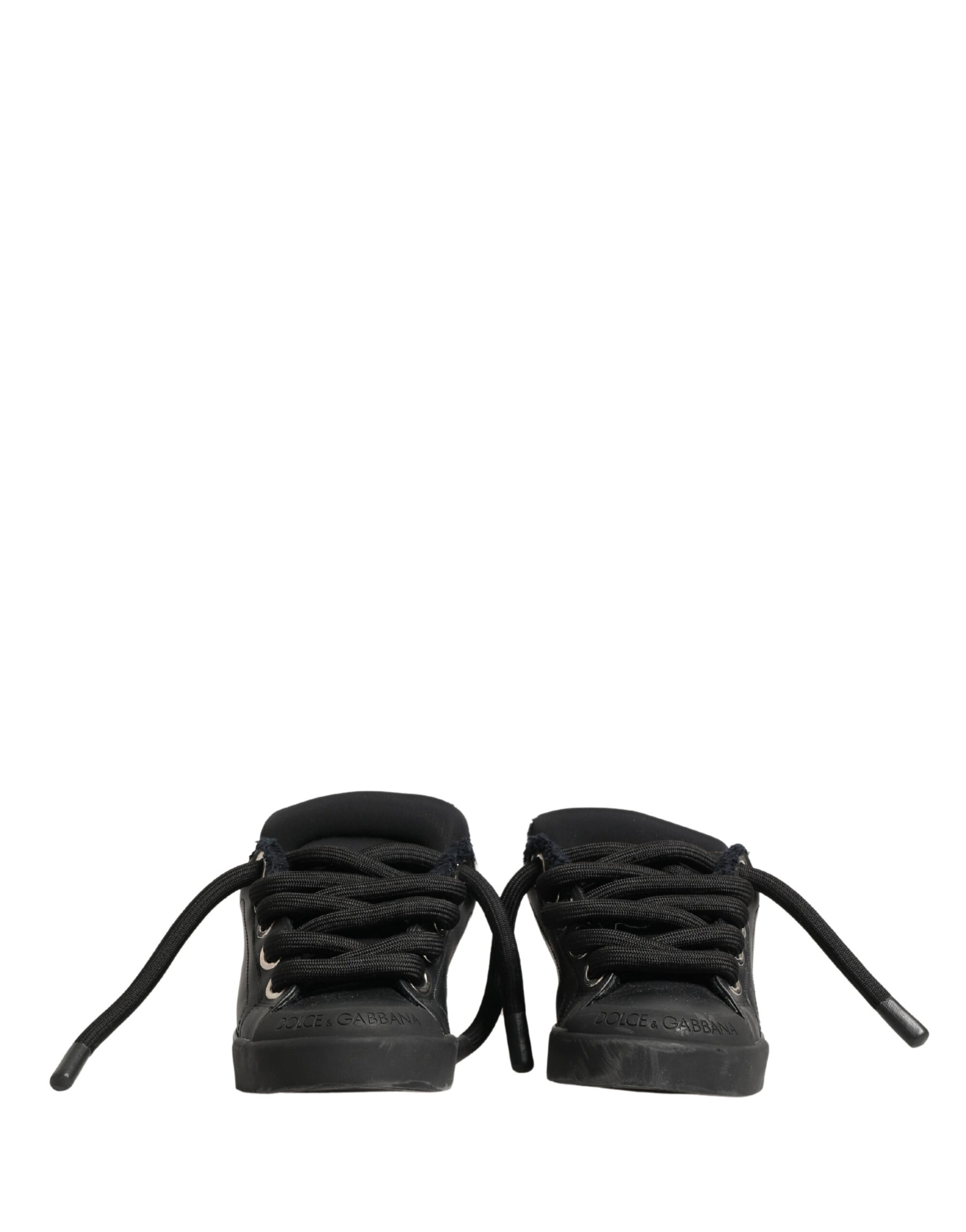 Dolce & Gabbana Black Calf Leather Nappa Lace-Up Sneakers Shoes | Regal Royce
