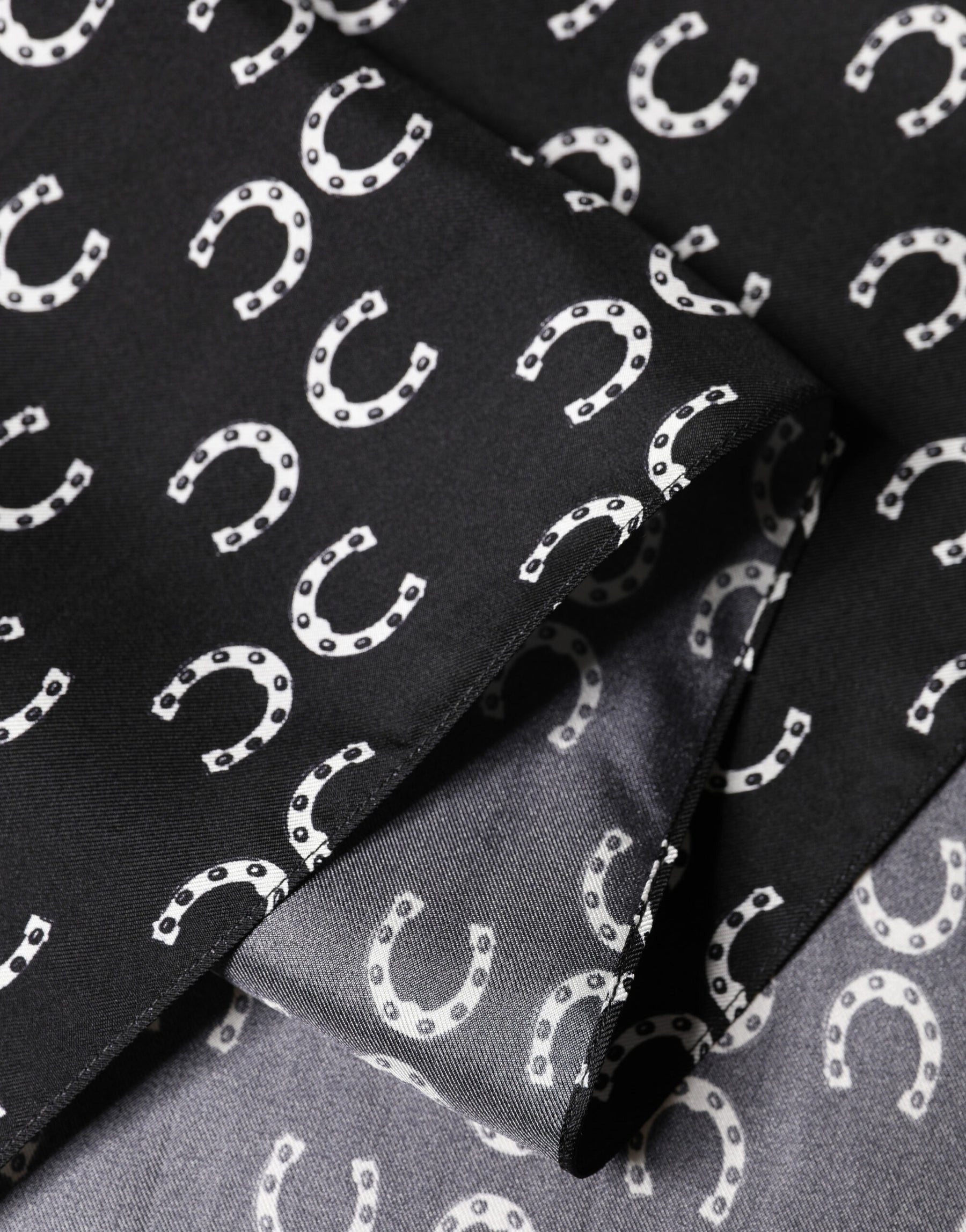 Dolce & Gabbana Black Horseshoe Silk Neck Foulard 136cm x 23cm Men Scarf | Regal Royce