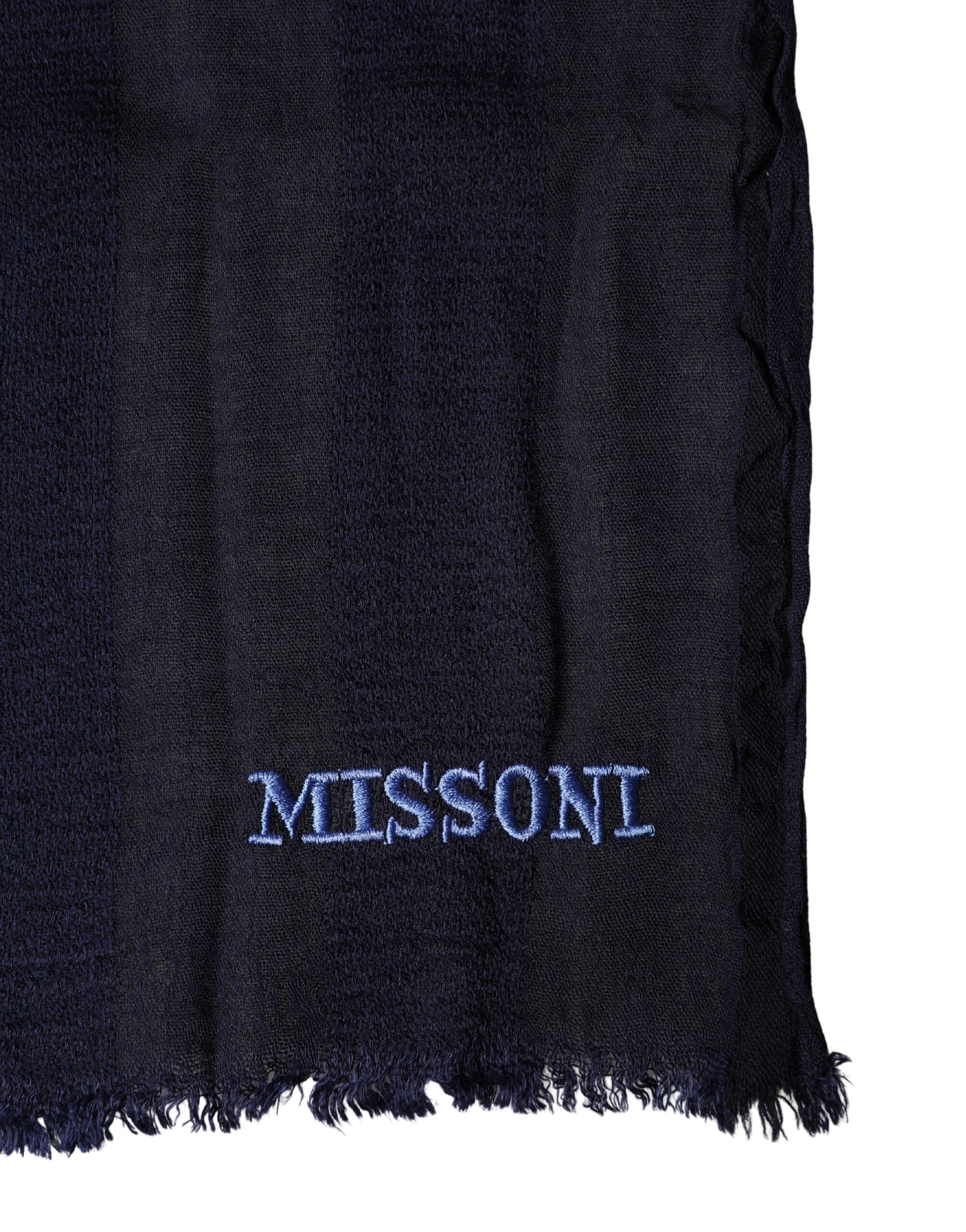 Dolce & Gabbana Dark Blue Wool Knit Unisex Wrap Fringe Shawl 170cm x 60cm Scarf | Regal Royce