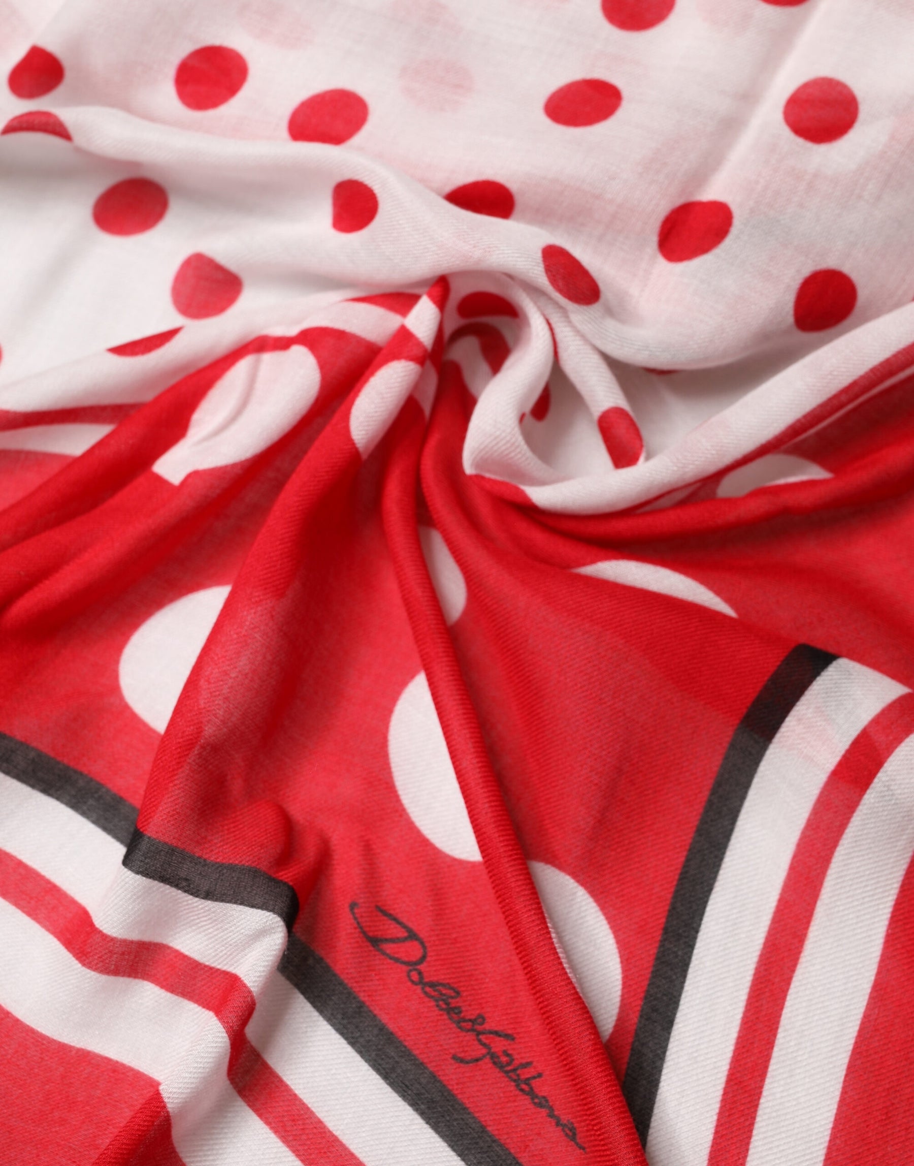 Dolce & Gabbana Red Polka Dot Print Square Stole 130cm x 130cm Scarf | Regal Royce