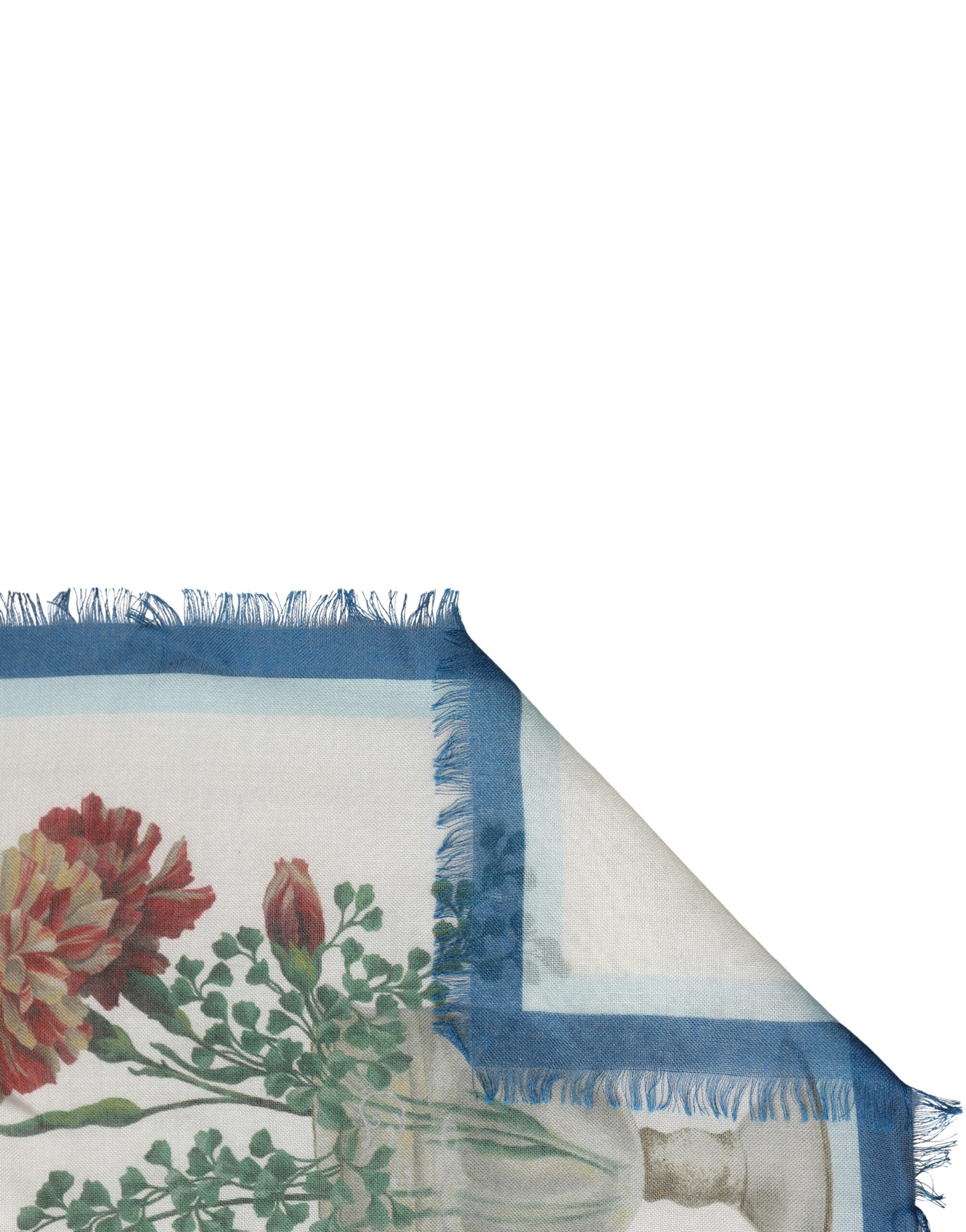 Dolce & Gabbana White Flower Vase Cashmere Stole Wrap 132cm x 128cm Scarf | Regal Royce