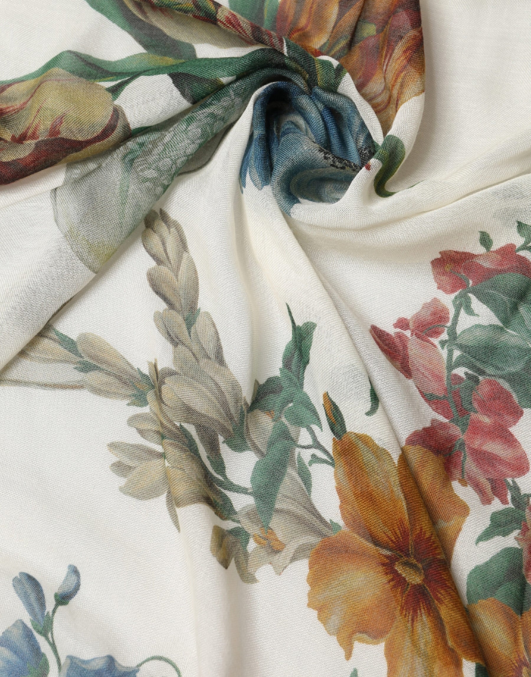 Dolce & Gabbana White Flower Vase Cashmere Stole Wrap 132cm x 128cm Scarf | Regal Royce