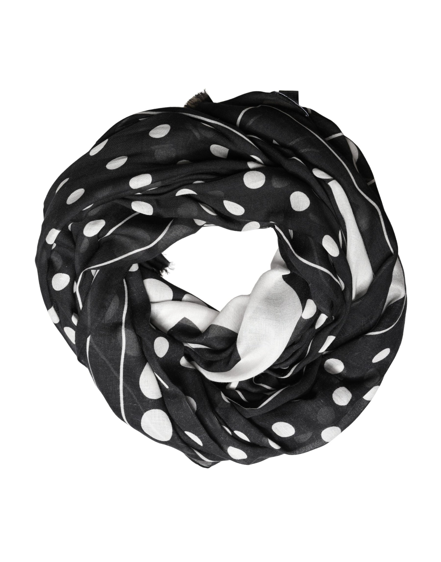 Dolce & Gabbana Black White Polka Dot Logo Stole Wrap 188cm x 116cm Scarf | Regal Royce