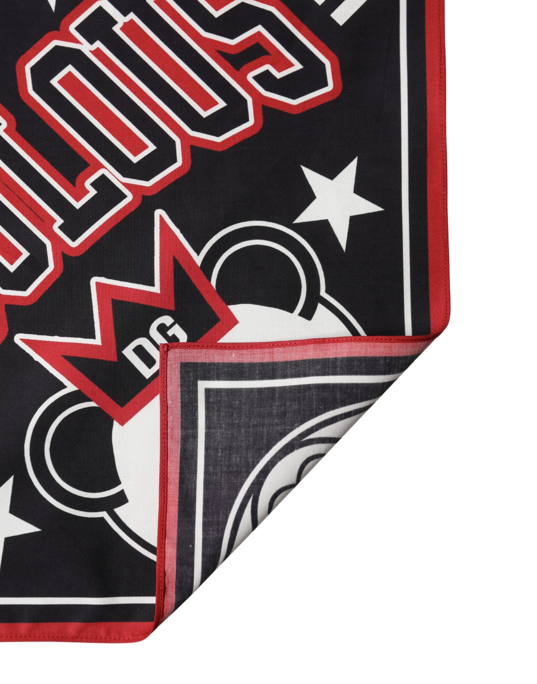 Dolce & Gabbana Black Red Panda Cotton Square Foulard 50.5cm x 50cm Scarf | Regal Royce
