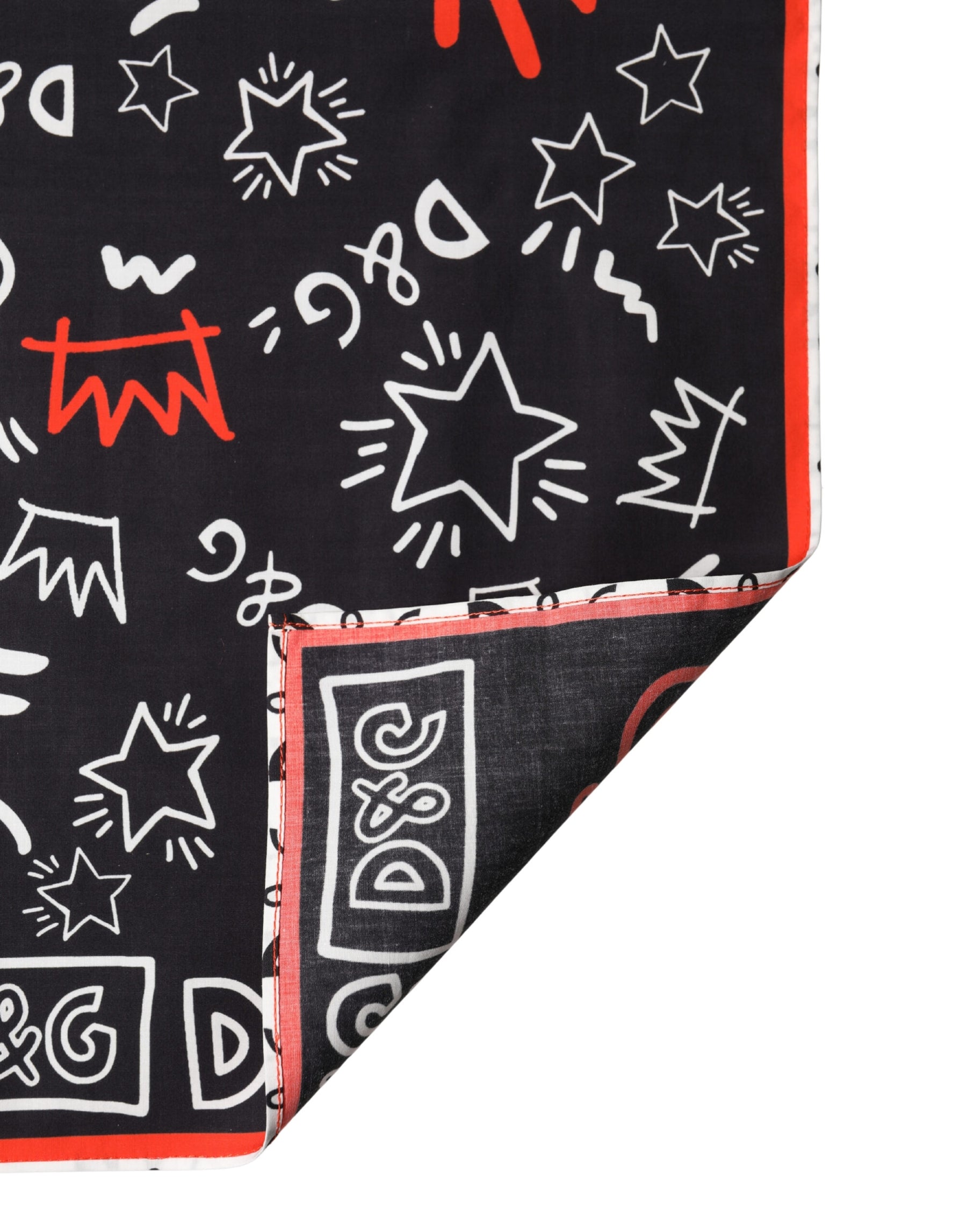 Dolce & Gabbana Black White Red DG Crown Cotton Foulard 47cm x 46cm Scarf | Regal Royce