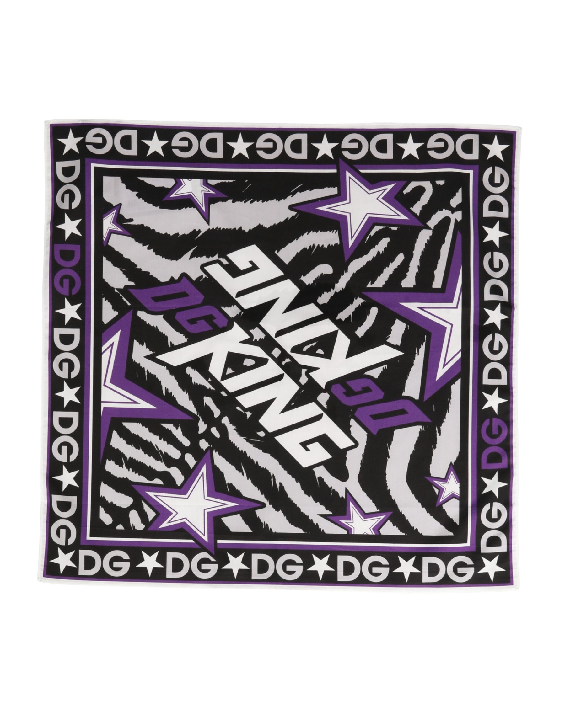 Dolce & Gabbana Black Purple DG King Cotton Foulard 51cm x 49.5cm Scarf | Regal Royce