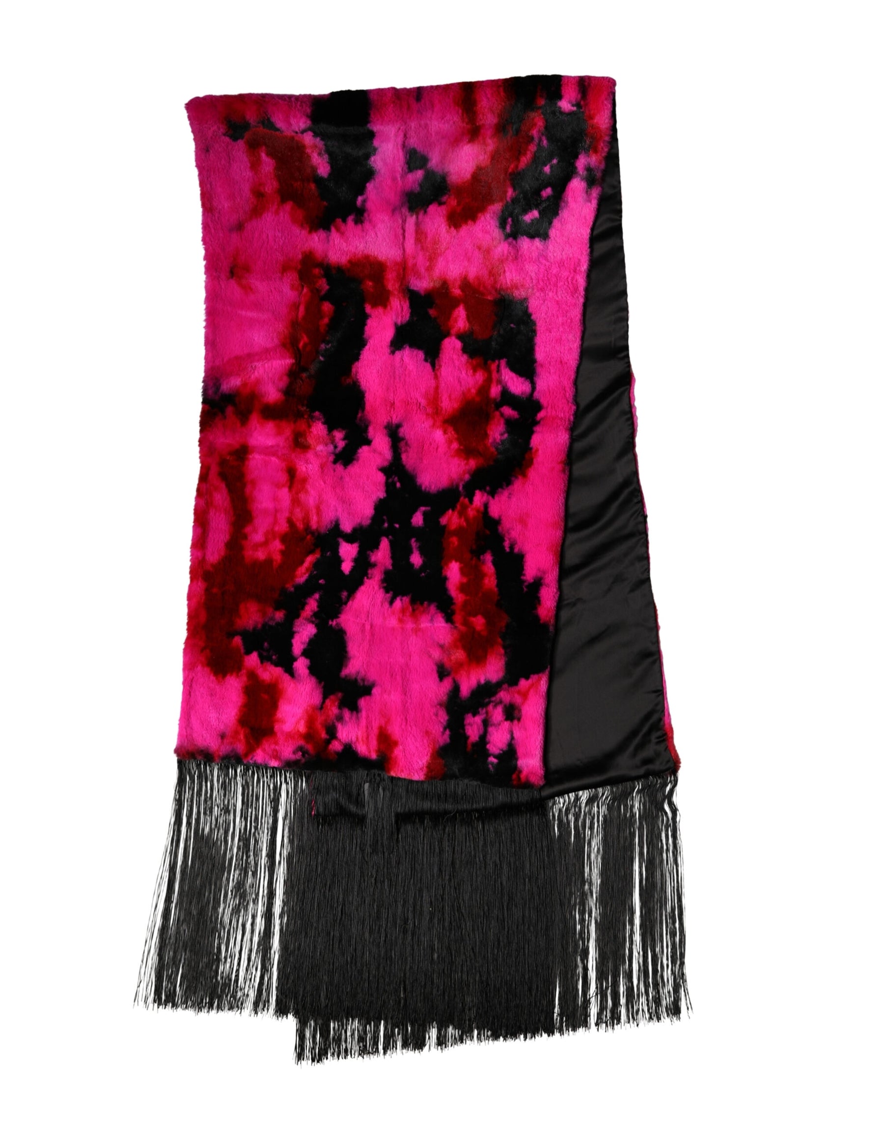 Dolce & Gabbana Pink Black Faux Fur Neck Wrap Fringes 200cm x 59cm Scarf | Regal Royce