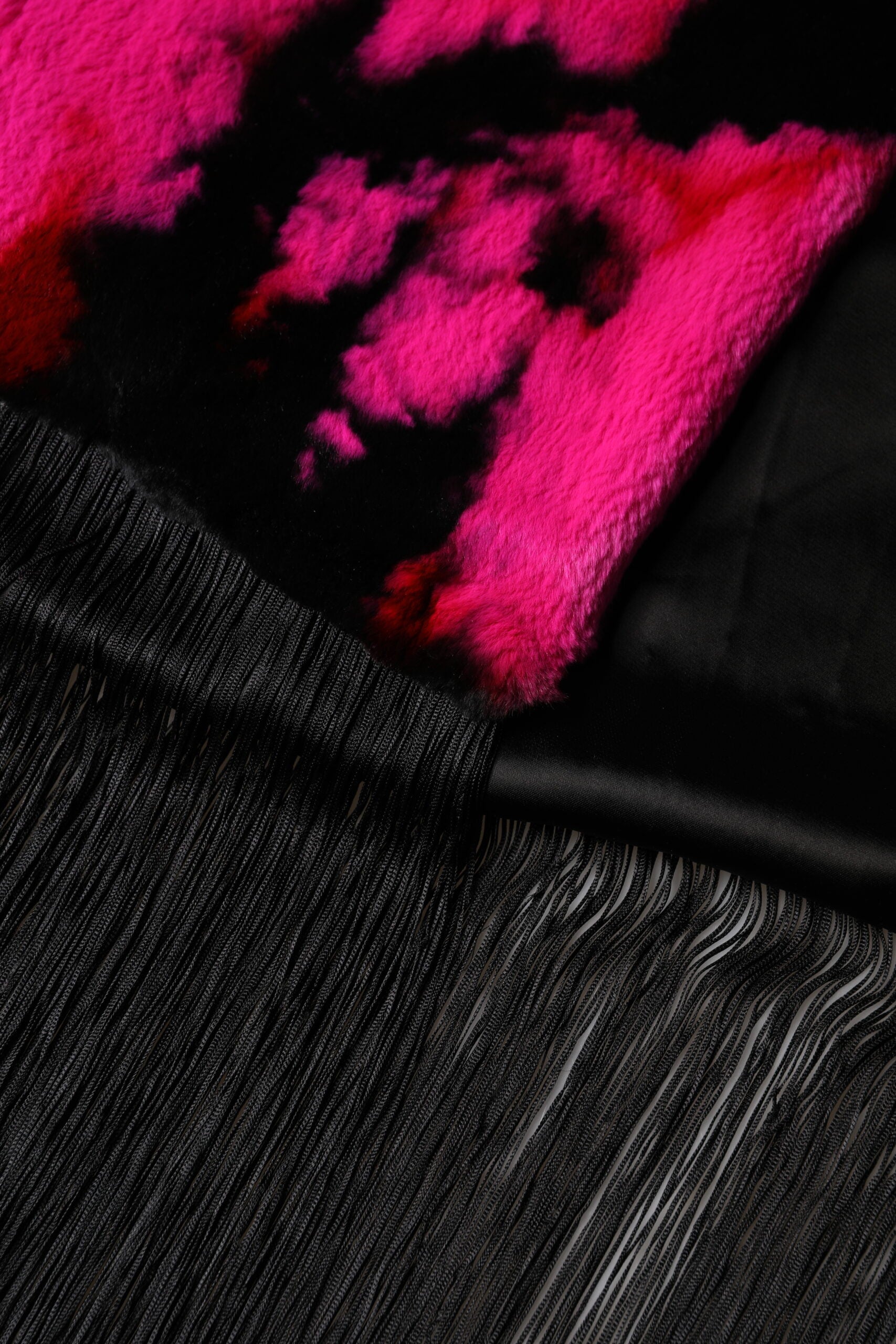 Dolce & Gabbana Pink Black Faux Fur Neck Wrap Fringes 200cm x 59cm Scarf | Regal Royce