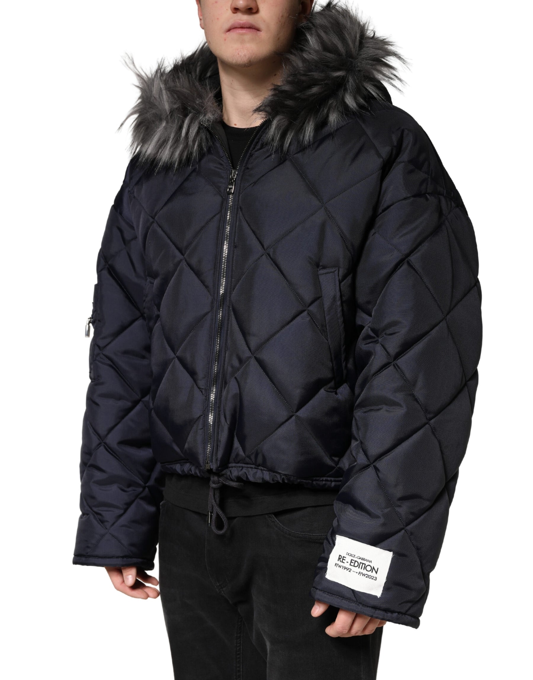 Dolce & Gabbana Black Quilted Fur Shearling Hooded  Jacket | Regal Royce