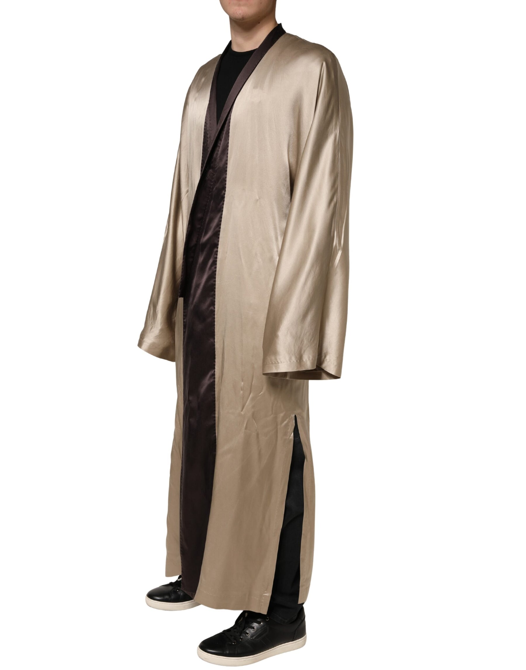 Dolce & Gabbana Beige Silk Satin Long Coat Robe Jacket | Regal Royce