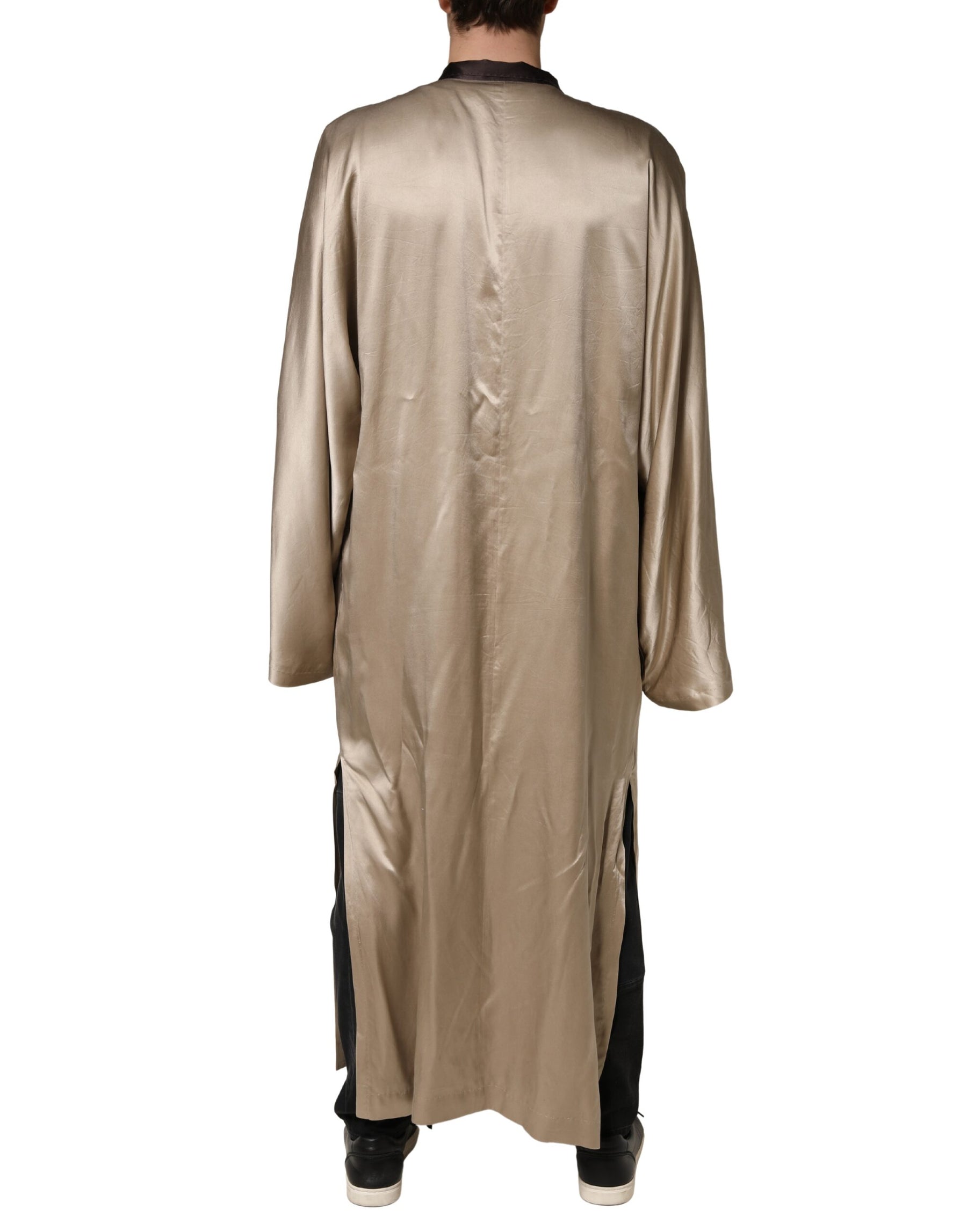 Dolce & Gabbana Beige Silk Satin Long Coat Robe Jacket | Regal Royce