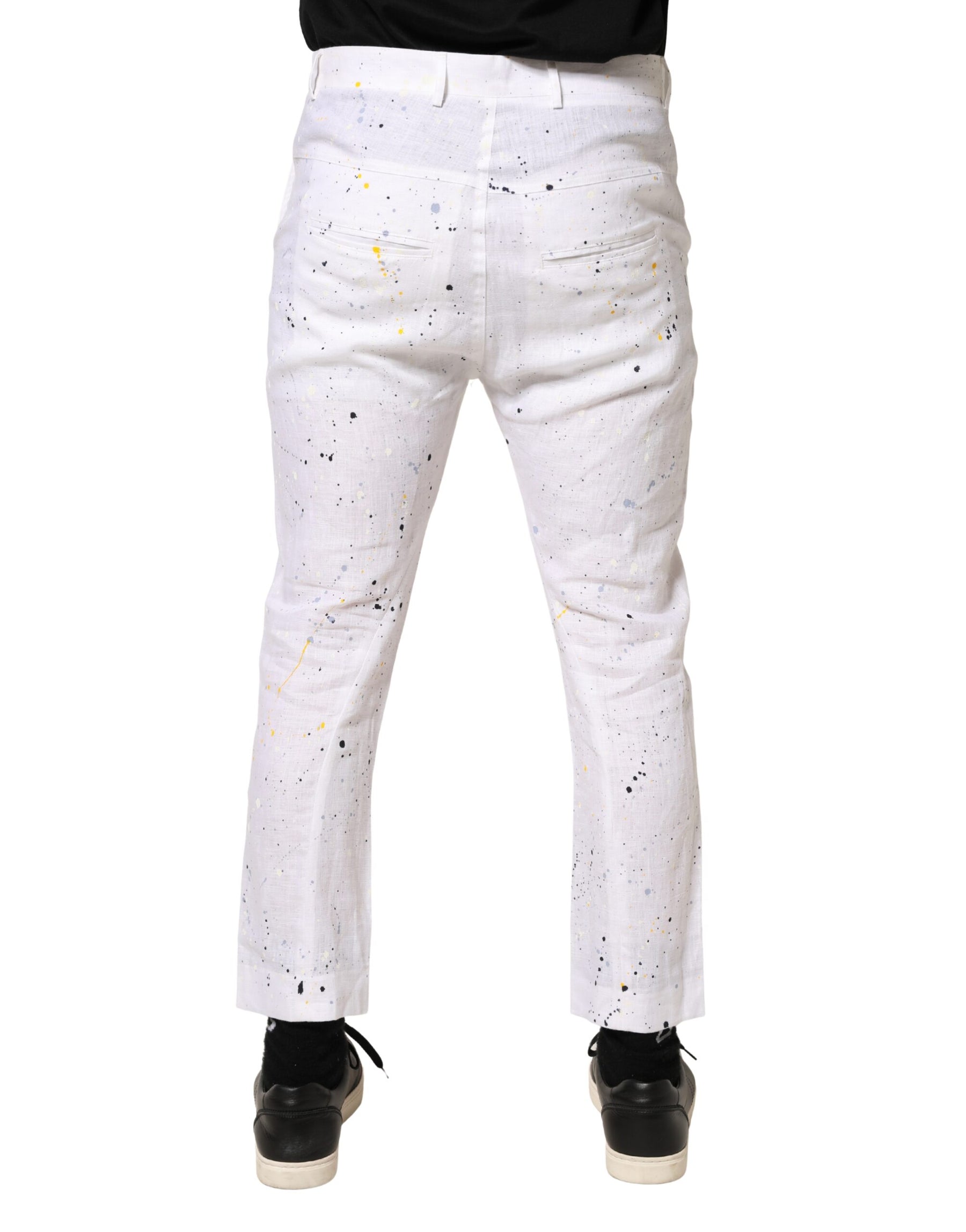 Daniele Alessandrini White Paint Print SkinnyFit Trouser Pants | Regal Royce