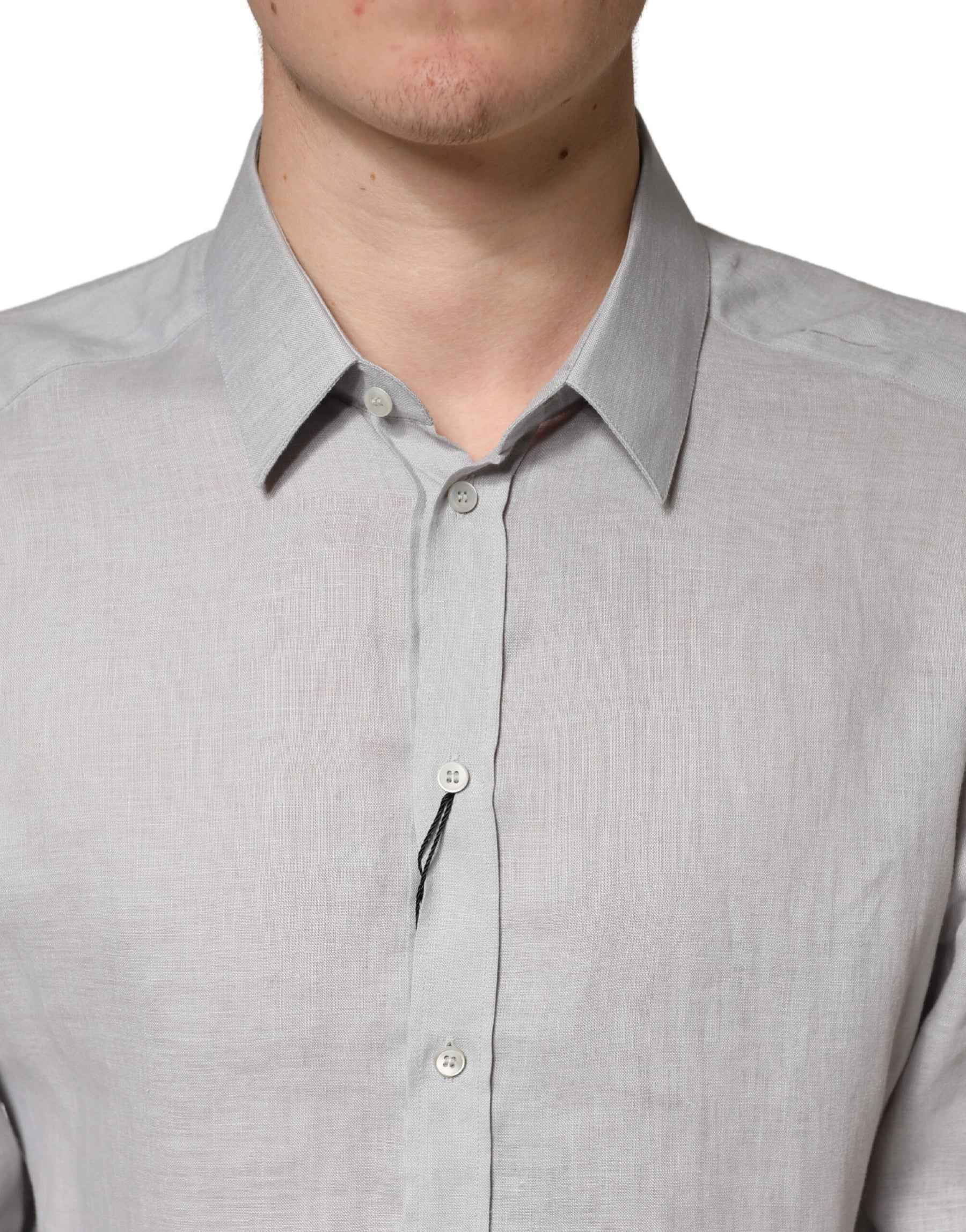 Dolce & Gabbana Gray GOLD Linen Long Sleeves Dress Men Shirt | Regal Royce