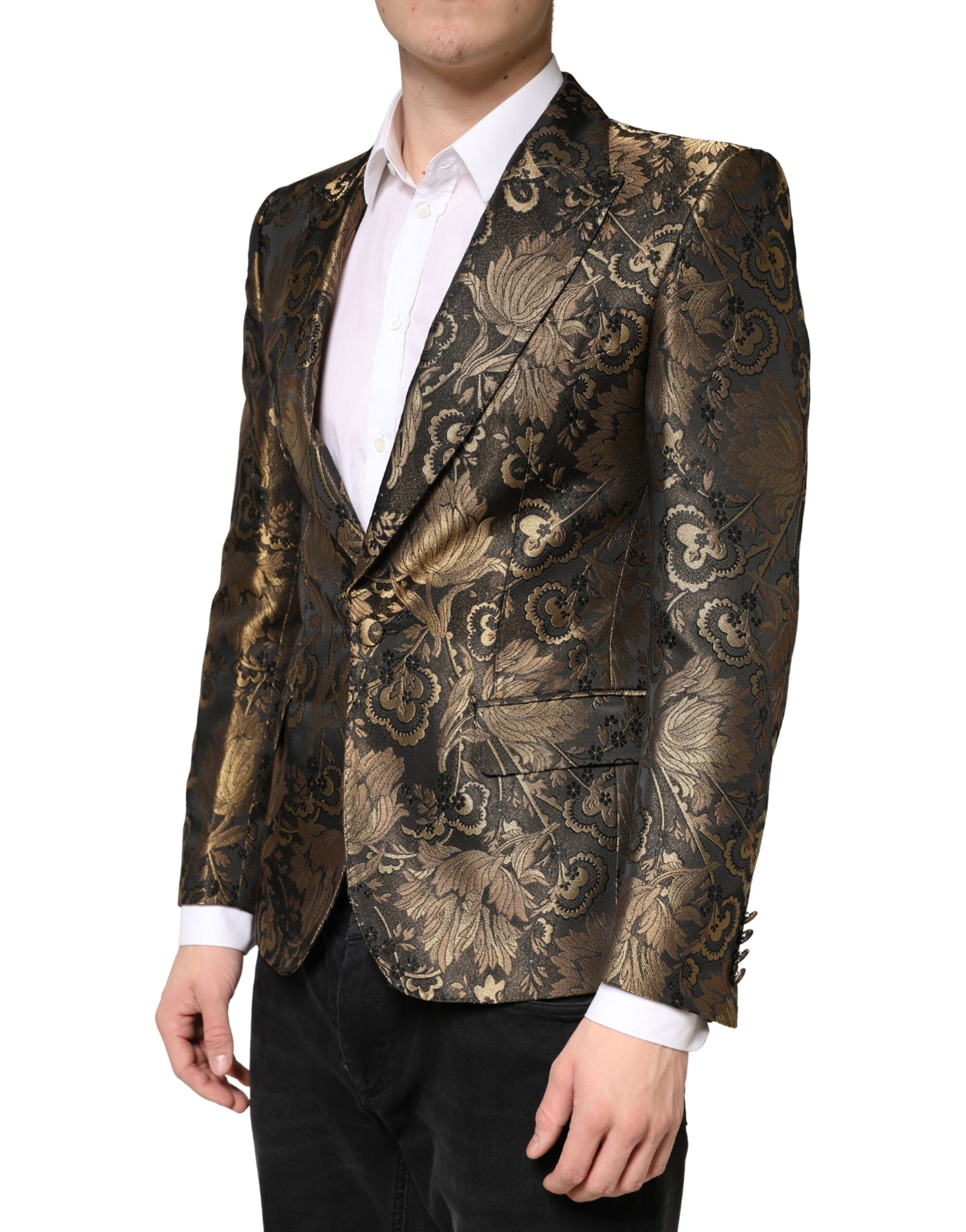 Dolce & Gabbana Gold Jacquard Single Breasted Tuxedo Blazer | Regal Royce