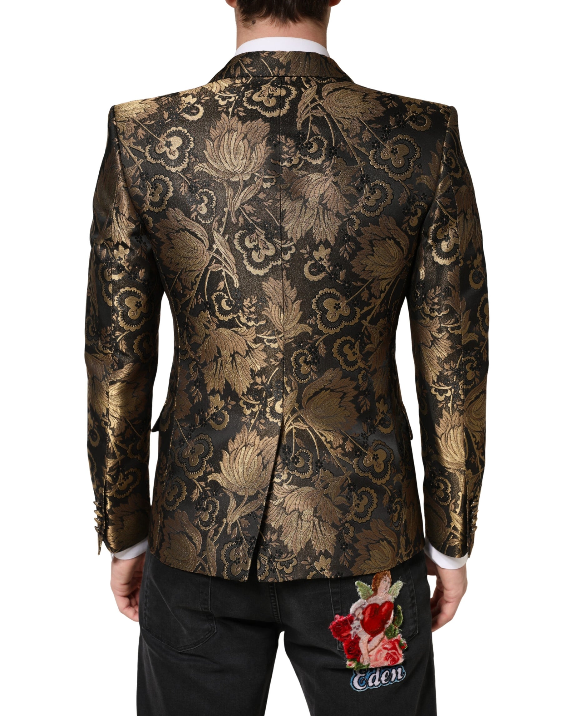 Dolce & Gabbana Gold Jacquard Single Breasted Tuxedo Blazer | Regal Royce