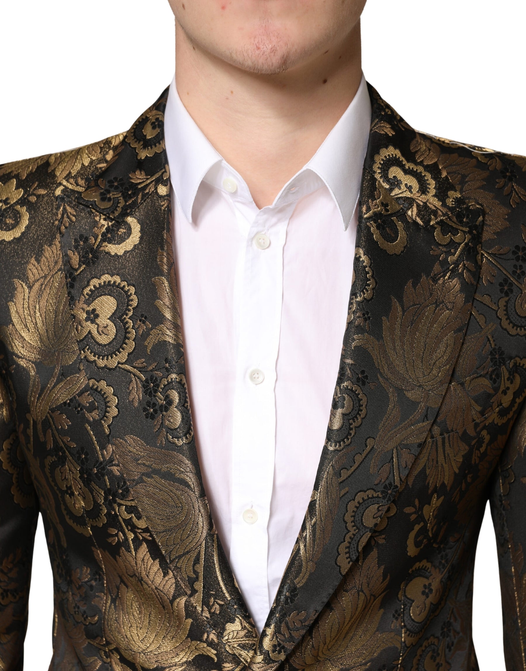 Dolce & Gabbana Gold Jacquard Single Breasted Tuxedo Blazer | Regal Royce