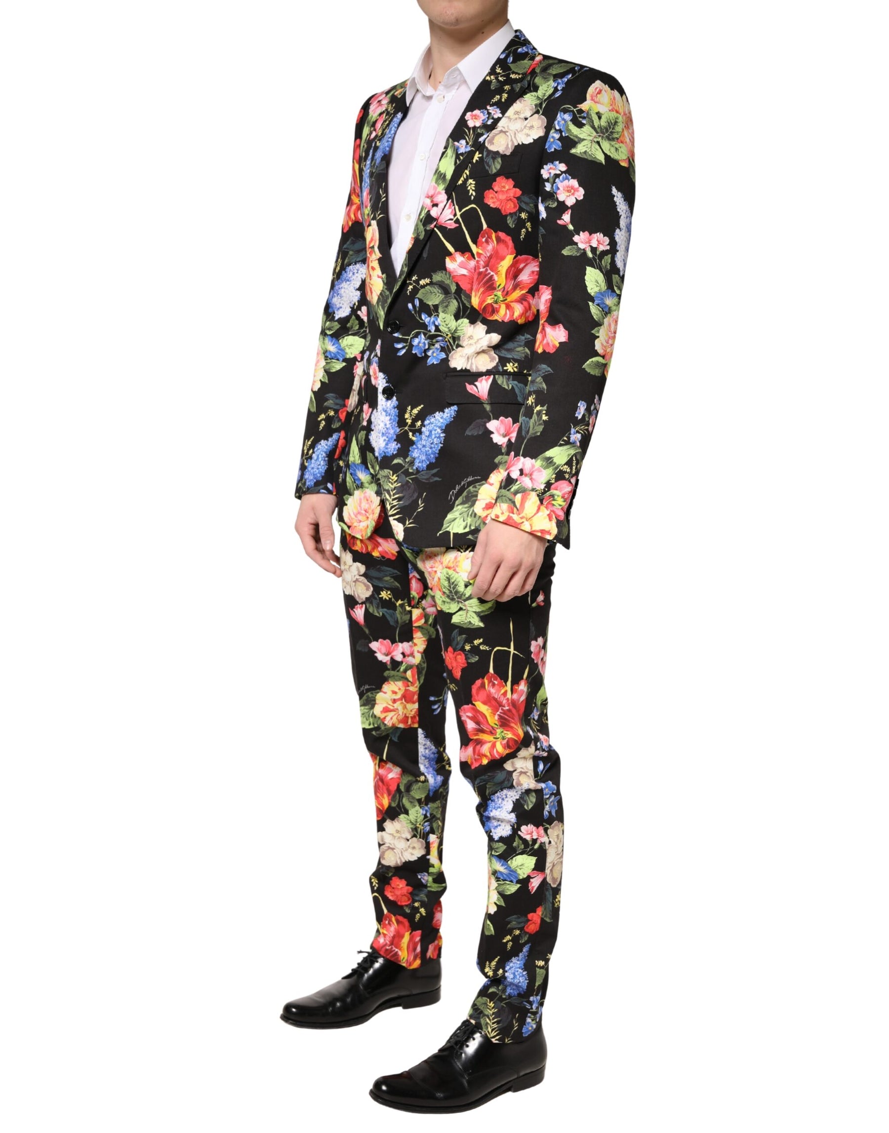 Dolce & Gabbana Black Floral Single Breasted MARTINI 2 Piece Suit | Regal Royce
