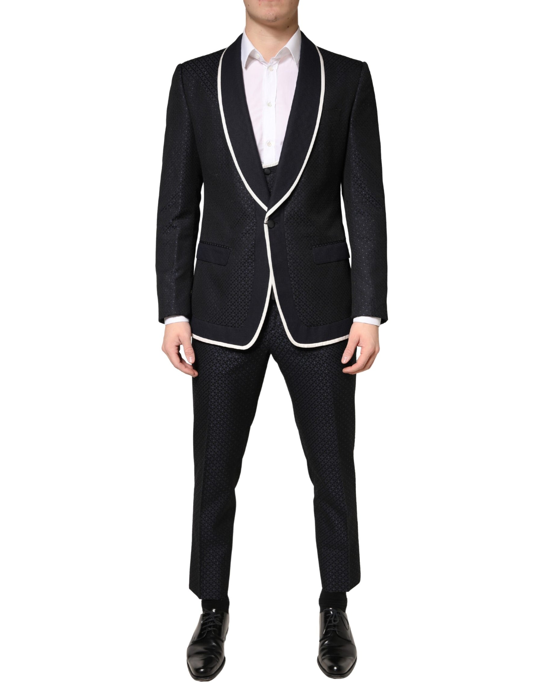 Dolce & Gabbana Black White Single Breasted SICILIA Men 3 Piece Suit | Regal Royce