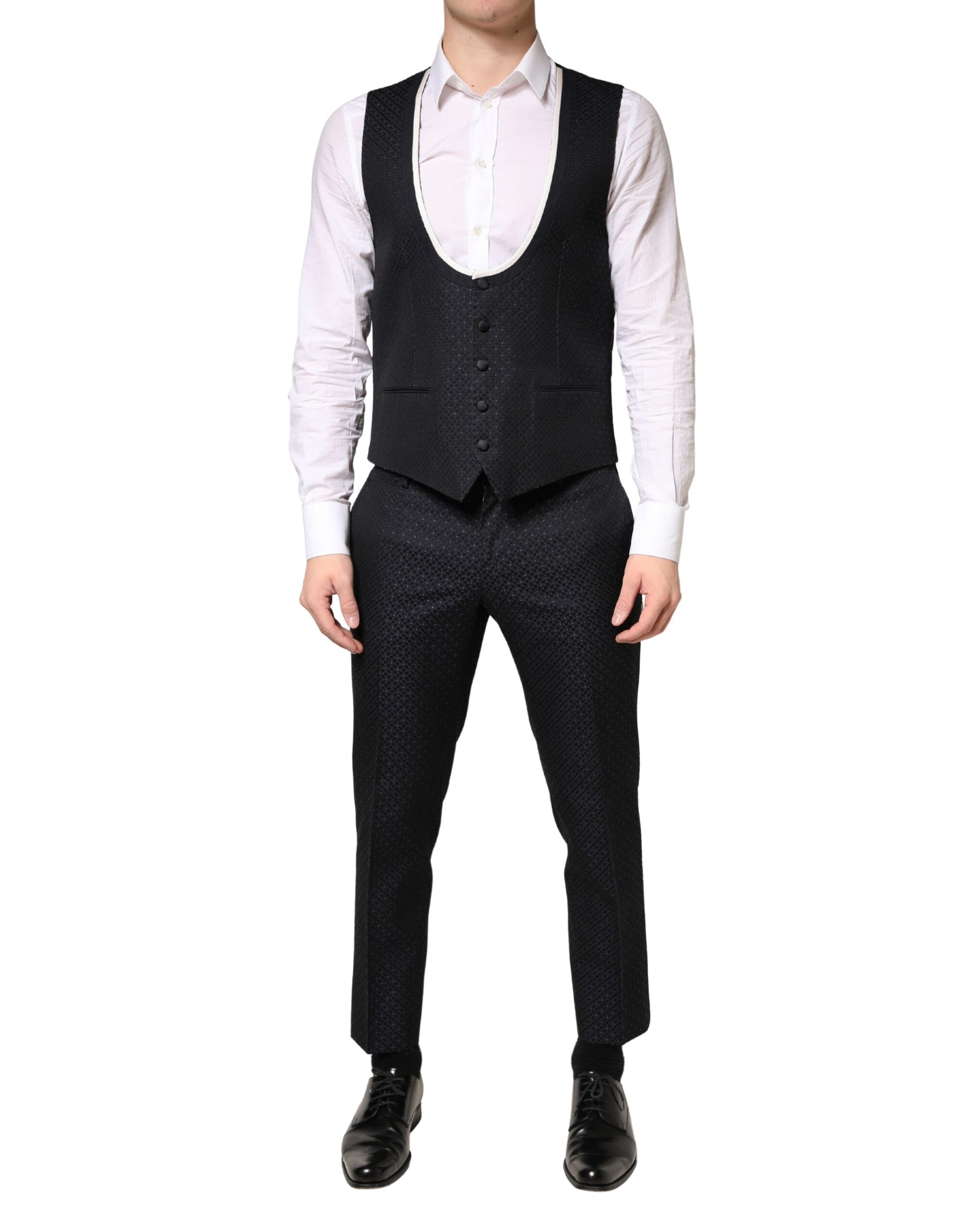 Dolce & Gabbana Black White Single Breasted SICILIA Men 3 Piece Suit | Regal Royce