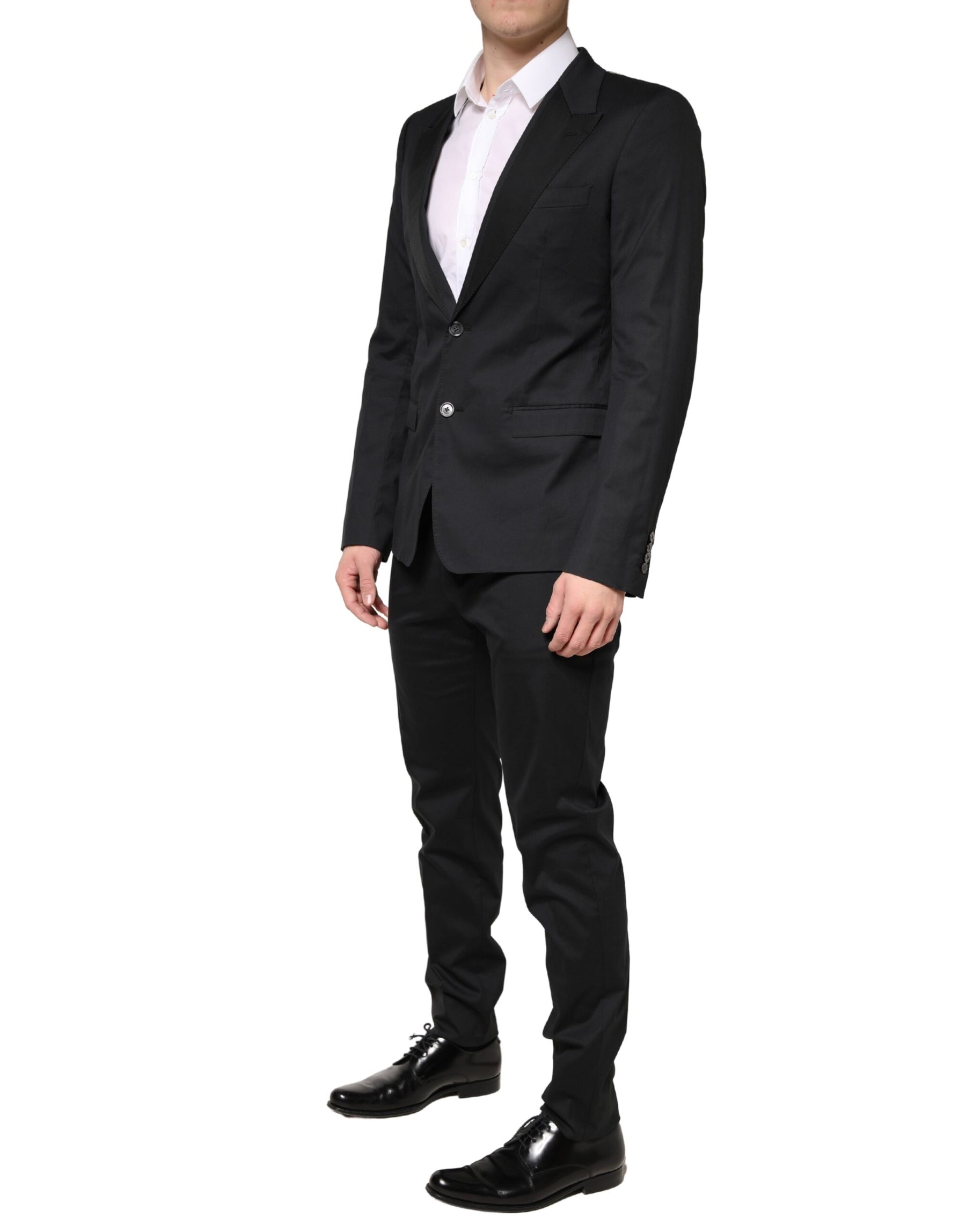 Dolce & Gabbana Black Cotton Single Breasted 2 Piece Suit | Regal Royce