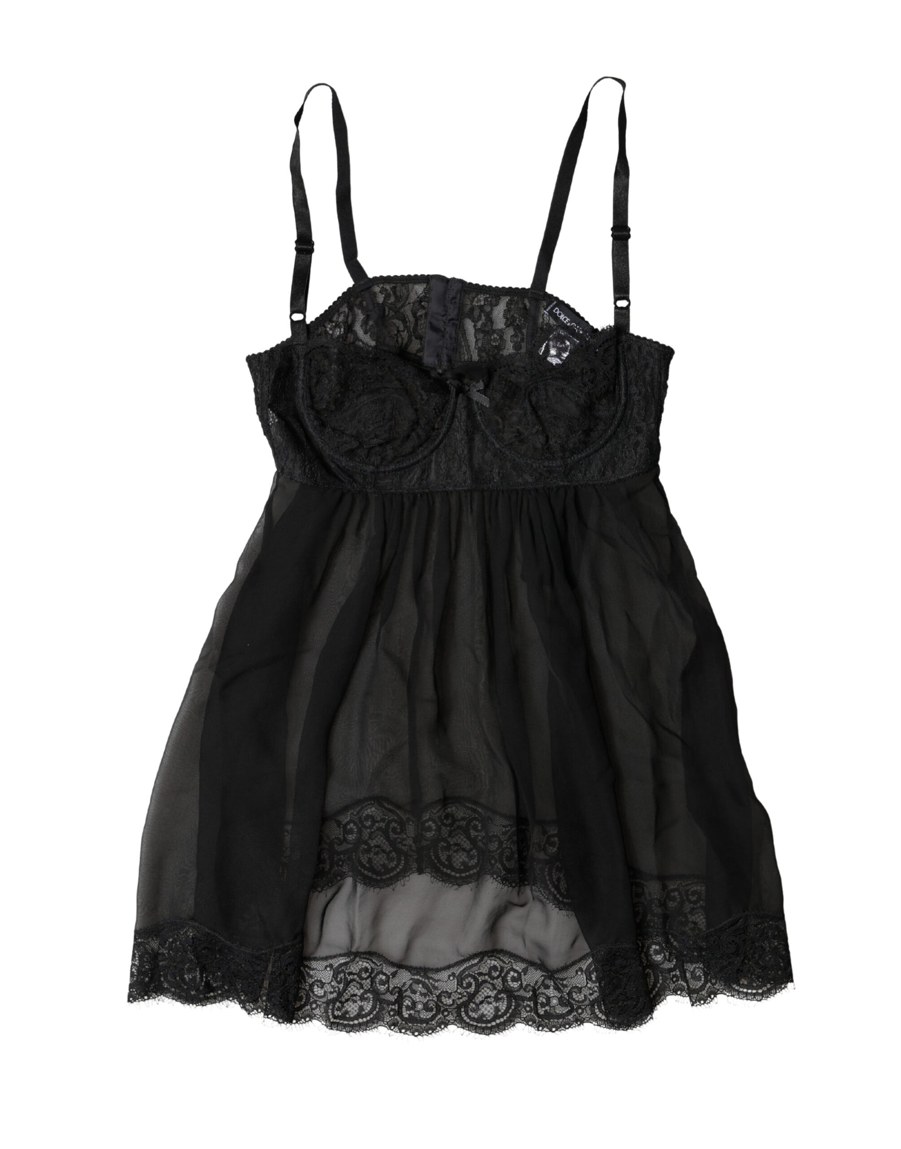 Dolce & Gabbana Black Silk Floral Lace Lingerie Top Underwear | Regal Royce