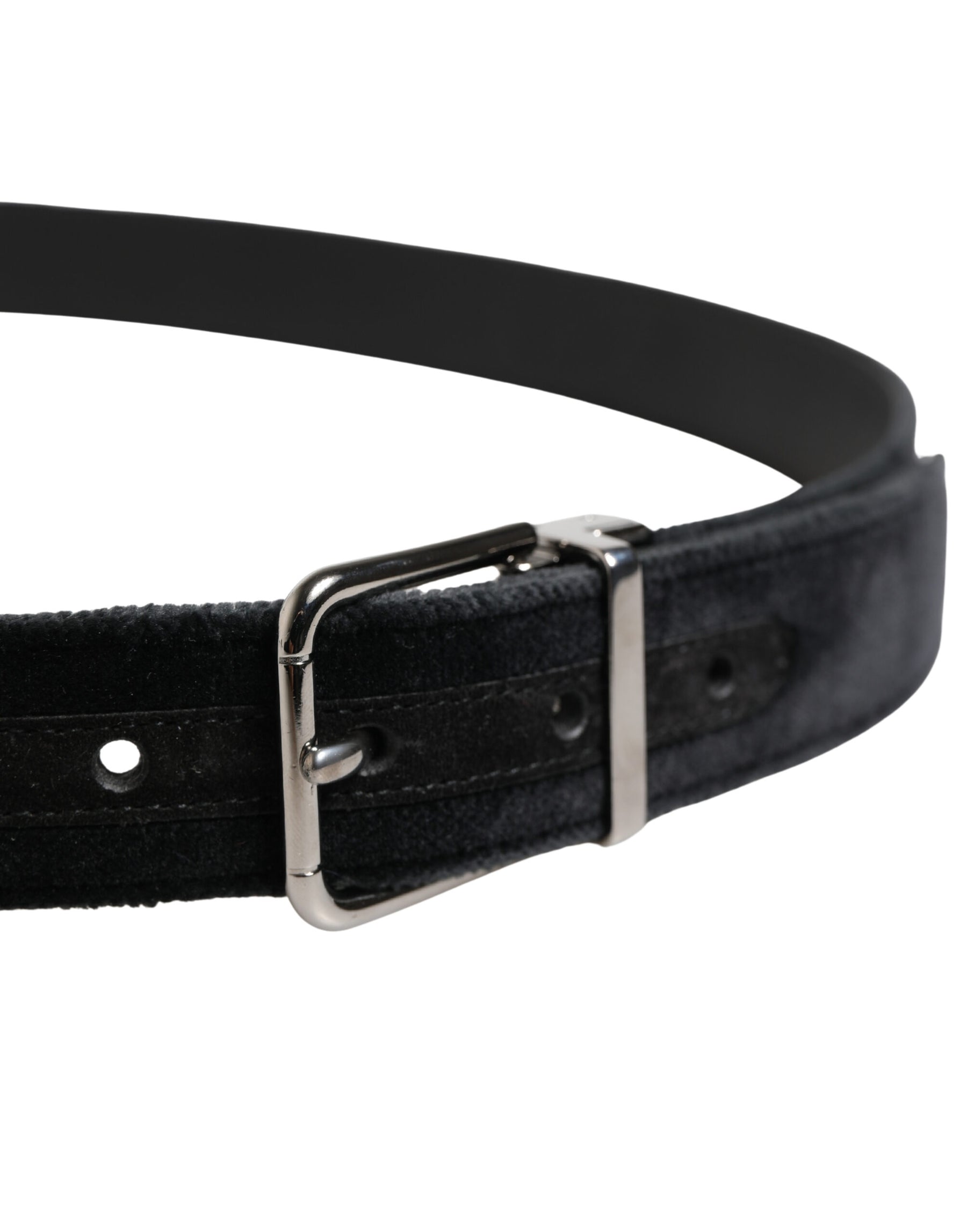 Dolce & Gabbana Black Suede Silver Tone Metal Buckle Men Belt | Regal Royce