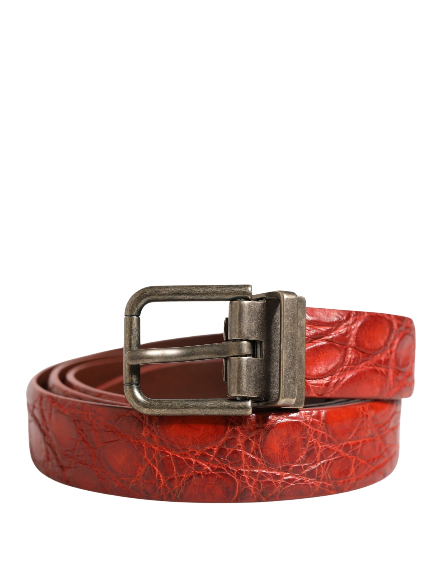 Dolce & Gabbana Red Leather Gold Tone Metal Buckle Men Belt | Regal Royce