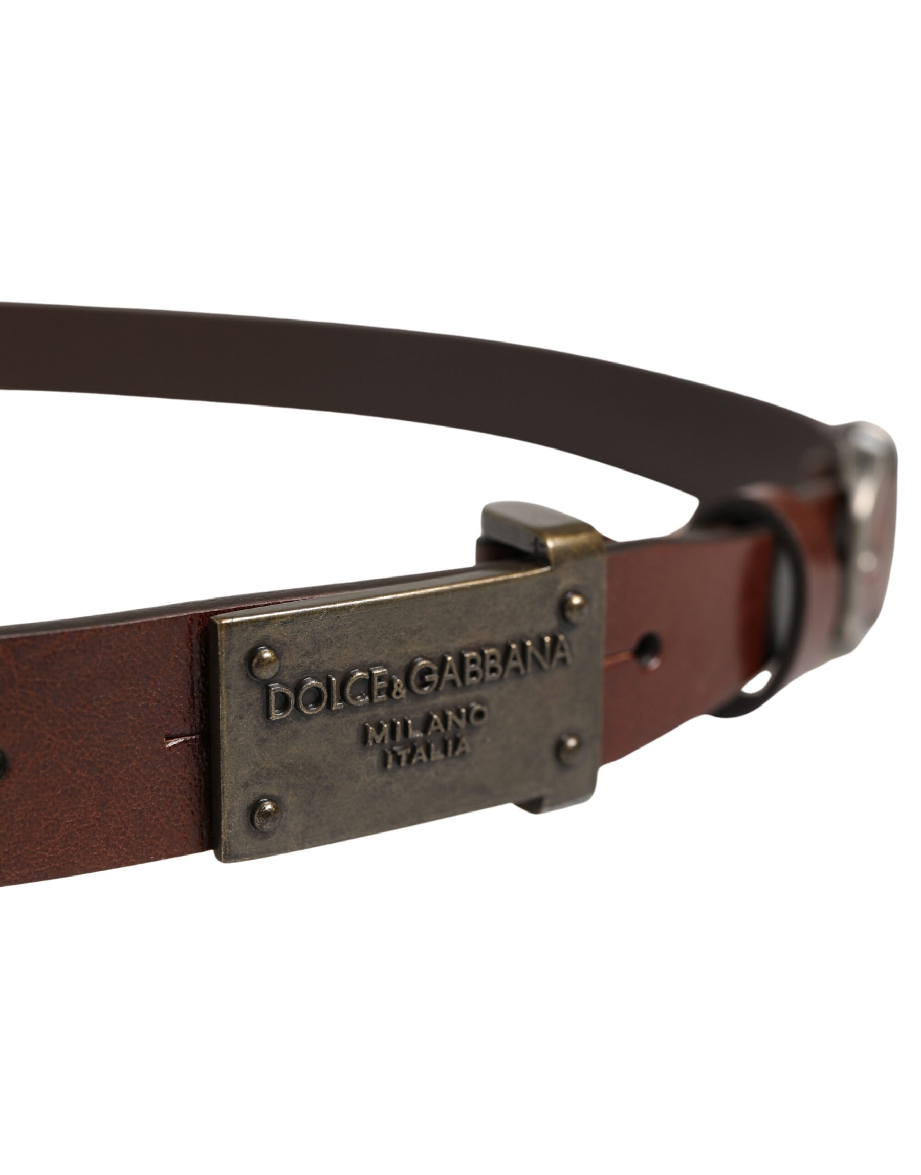 Dolce & Gabbana Brown Leather Logo Metal Buckle Men Belt | Regal Royce