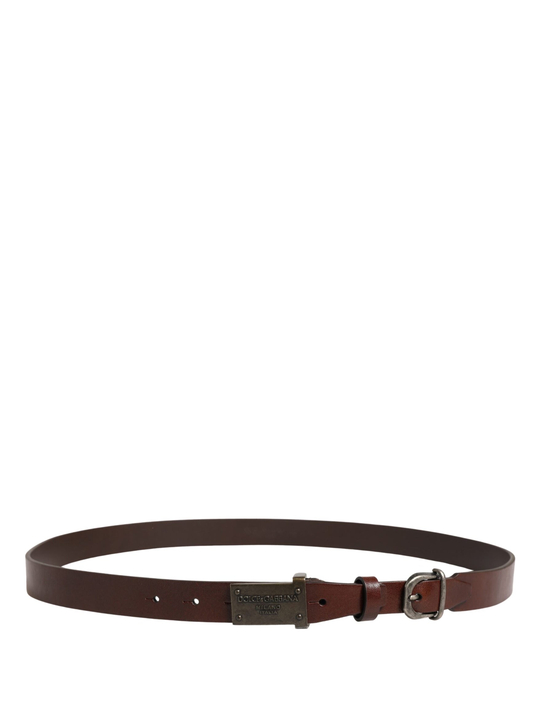 Dolce & Gabbana Brown Leather Logo Metal Buckle Men Belt | Regal Royce