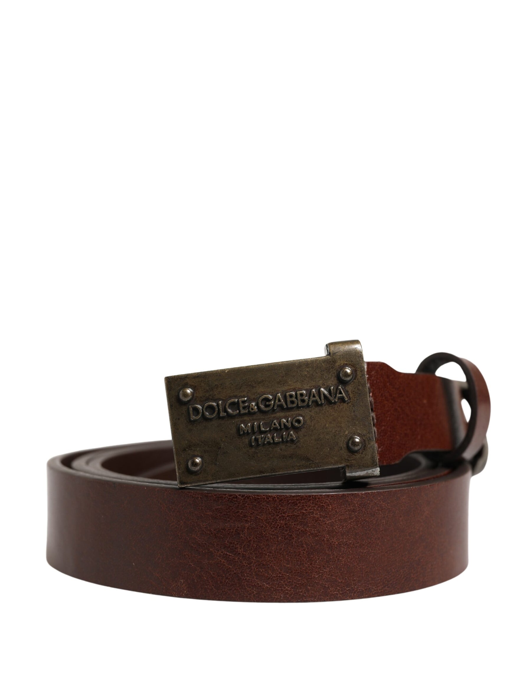 Dolce & Gabbana Brown Leather Logo Metal Buckle Men Belt | Regal Royce