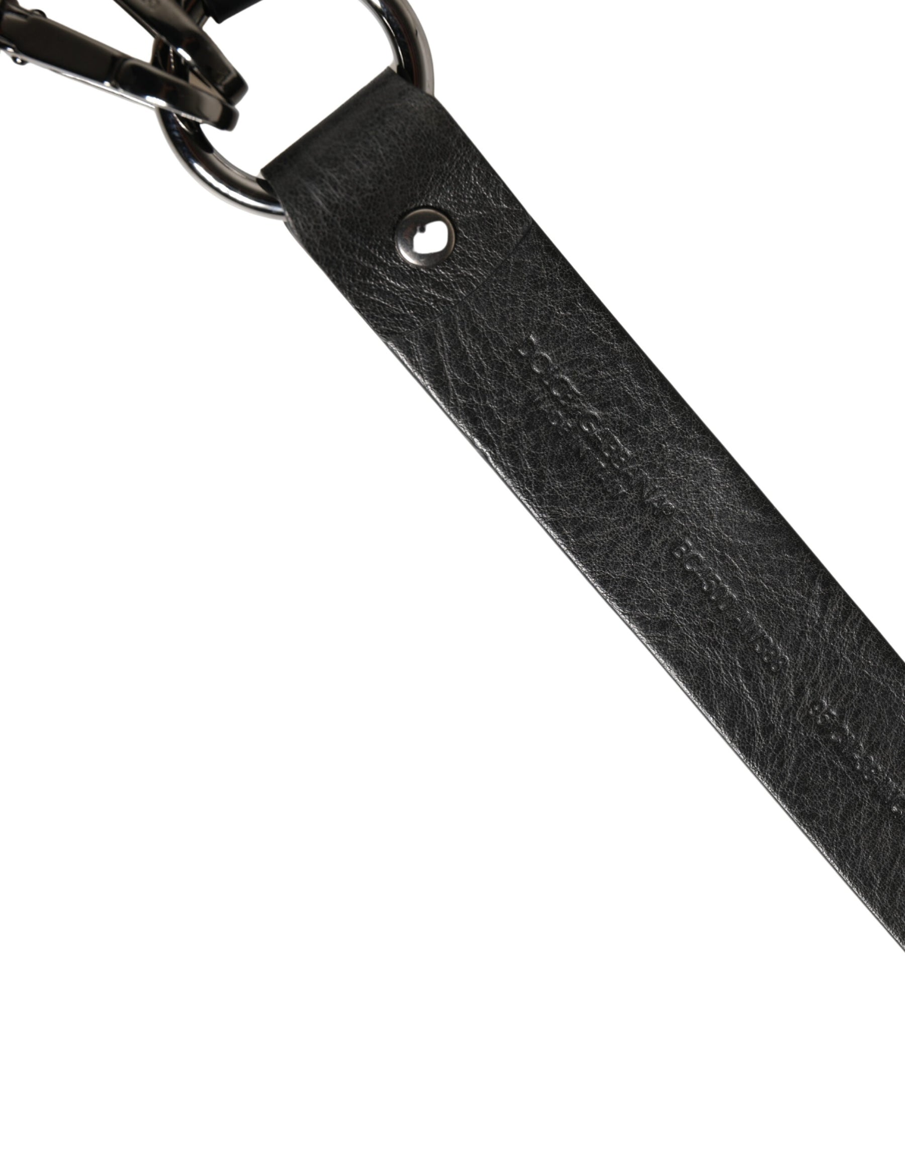 Dolce & Gabbana Black Leather Silver Chain Waist Men Belt | Regal Royce