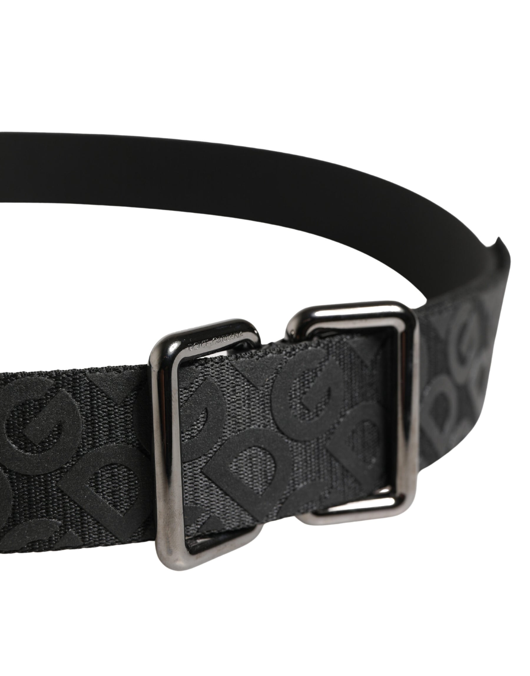 Dolce & Gabbana Black Logo Monogram Silver Metal Buckle Belt | Regal Royce