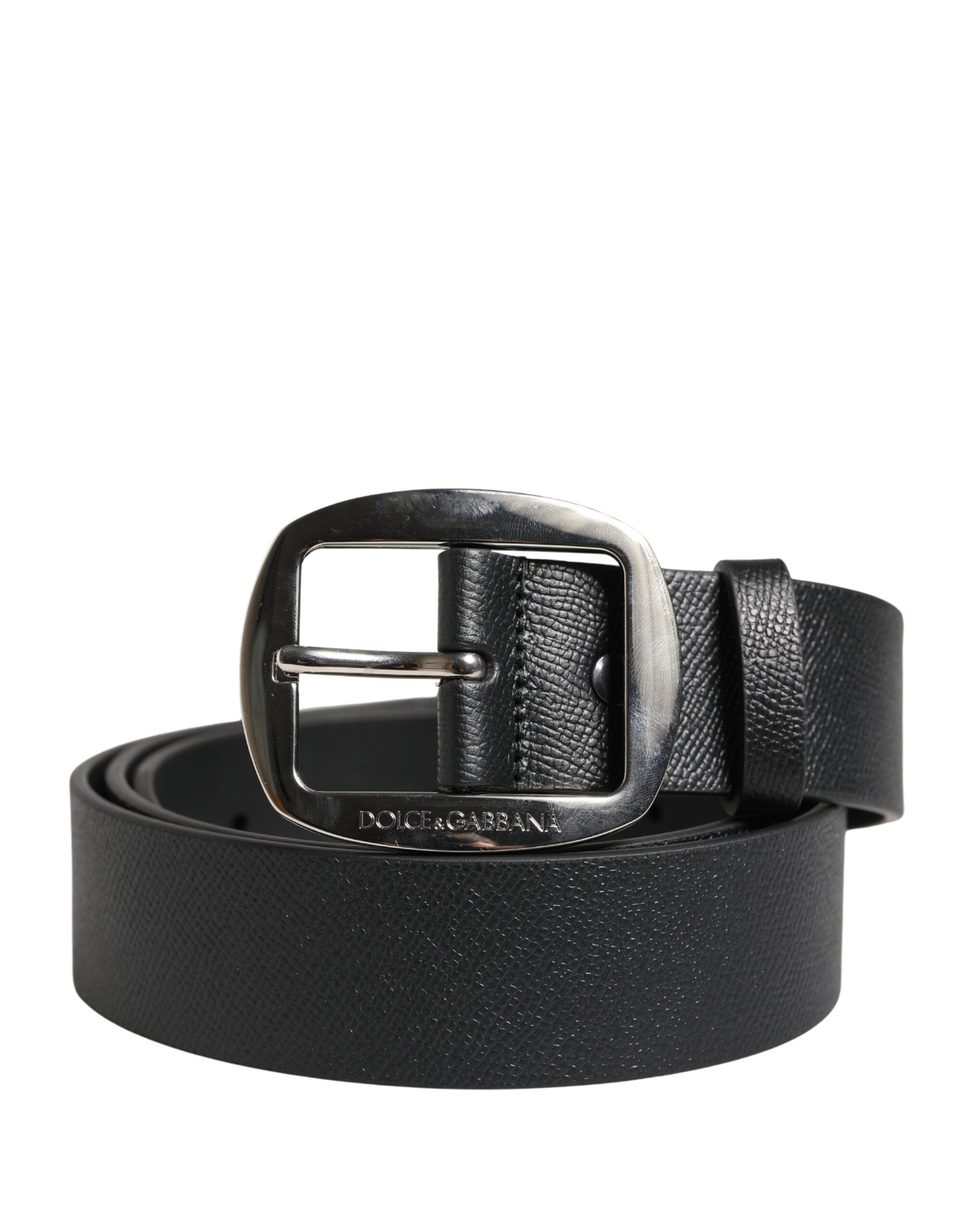 Dolce & Gabbana Black Calf Leather Silver Metal Buckle Belt | Regal Royce