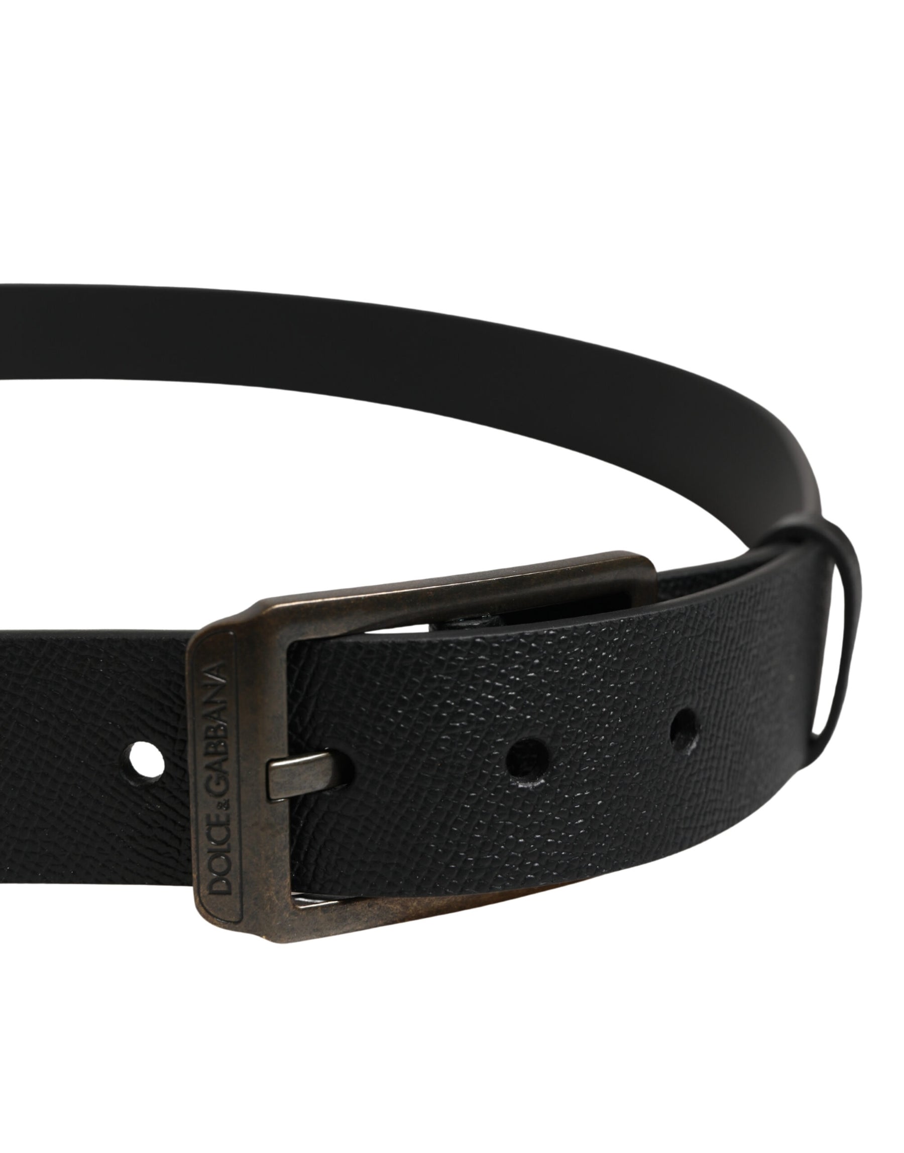 Dolce & Gabbana Black Calf Leather Gold Metal Buckle  Belt | Regal Royce