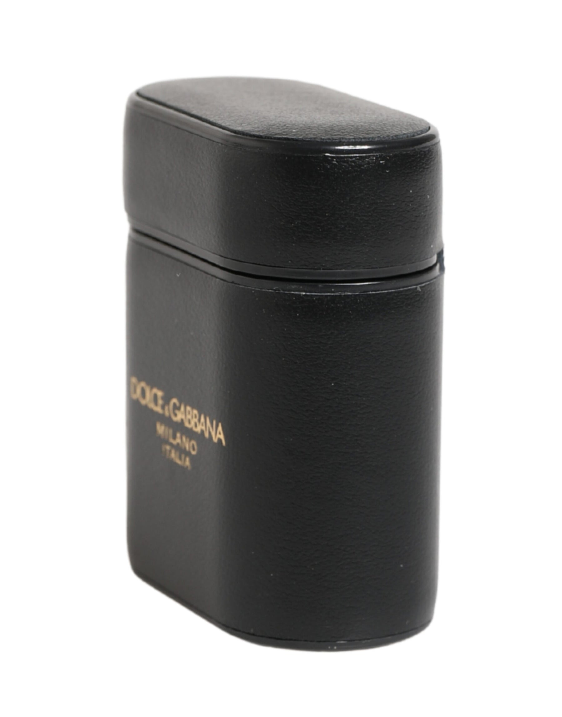 Dolce & Gabbana Black Calf Leather Logo Print Flip Holder Airpods Case | Regal Royce