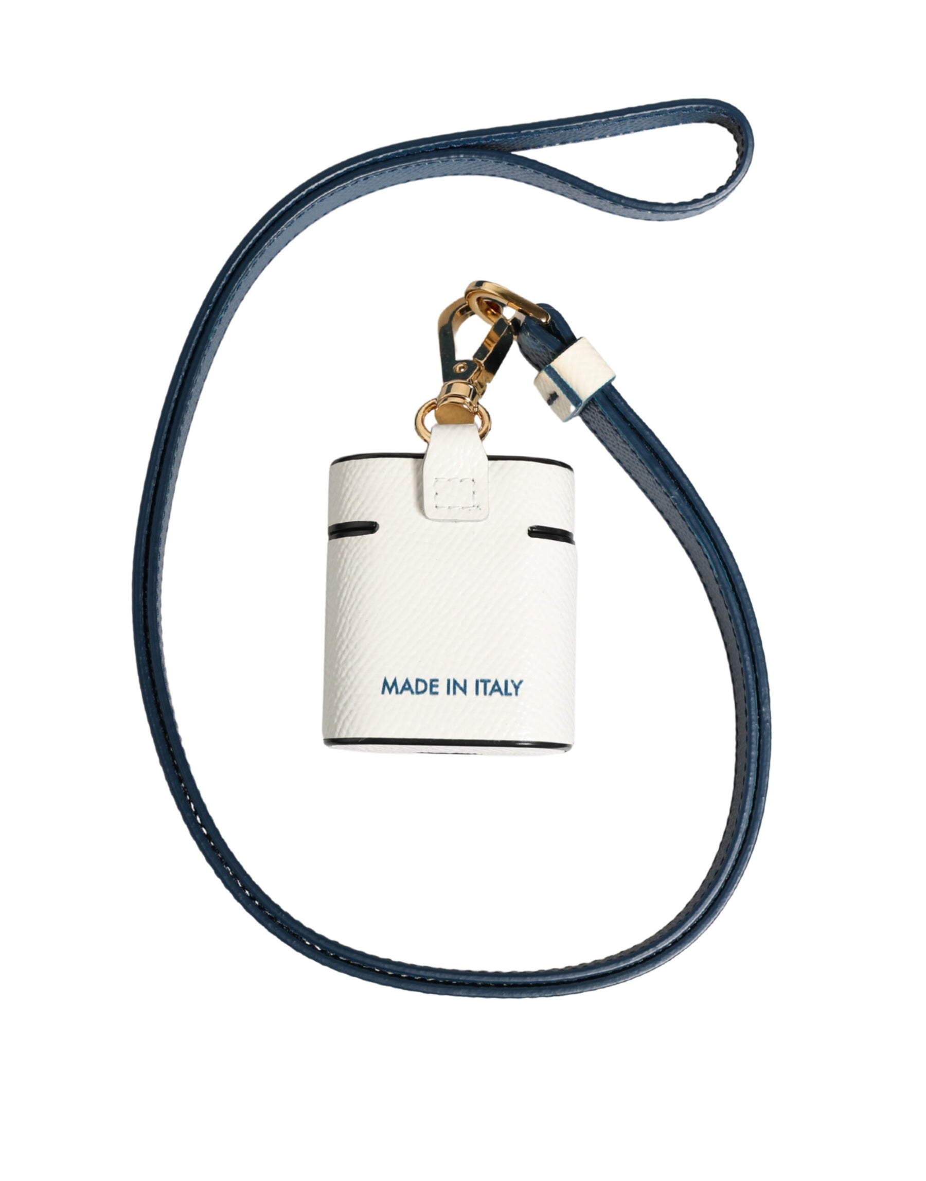 Dolce & Gabbana White Calf Leather Logo Flip Holder Strap Airpods Case | Regal Royce