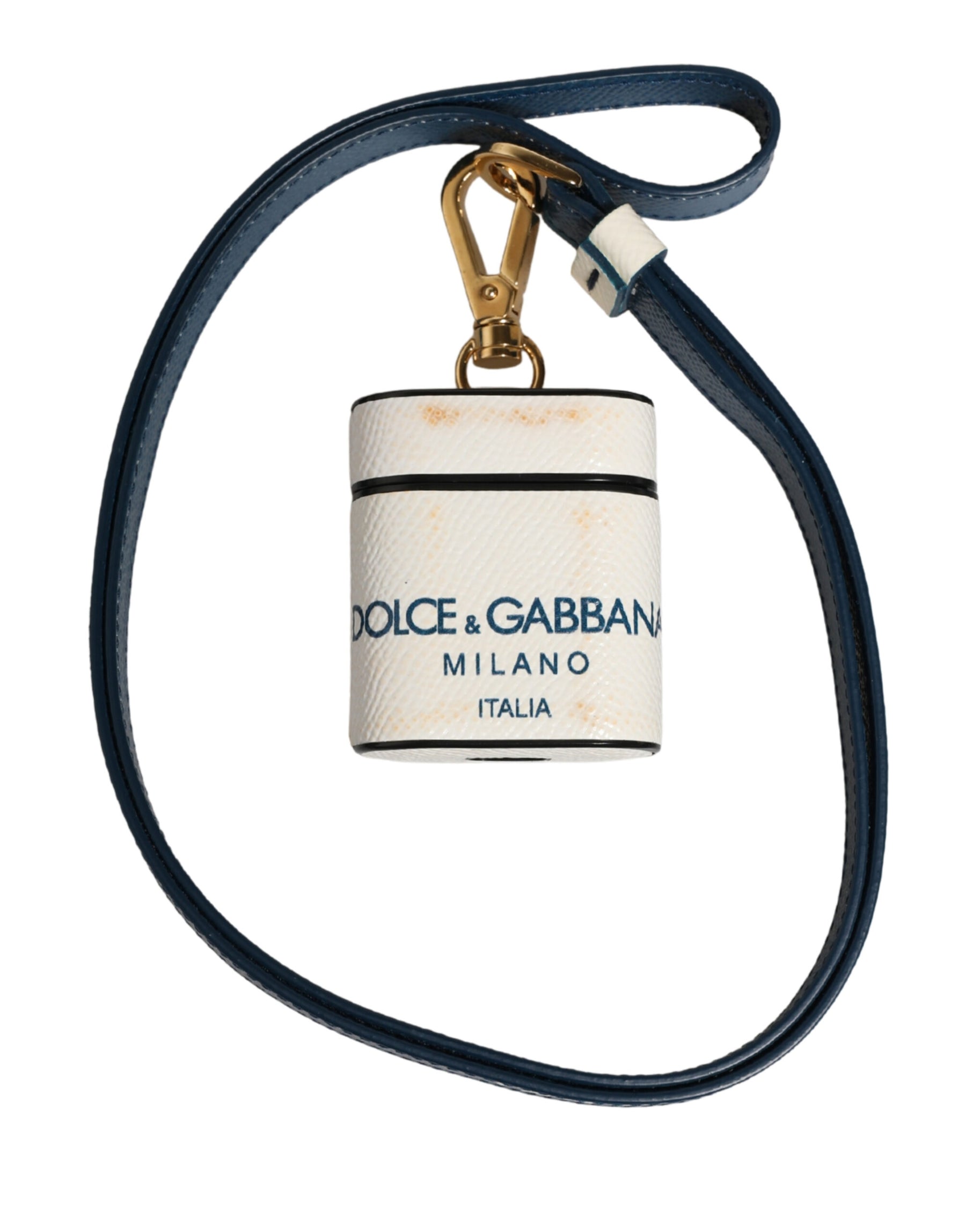 Dolce & Gabbana White Calf Leather Logo Flip Holder Strap Airpods Case | Regal Royce