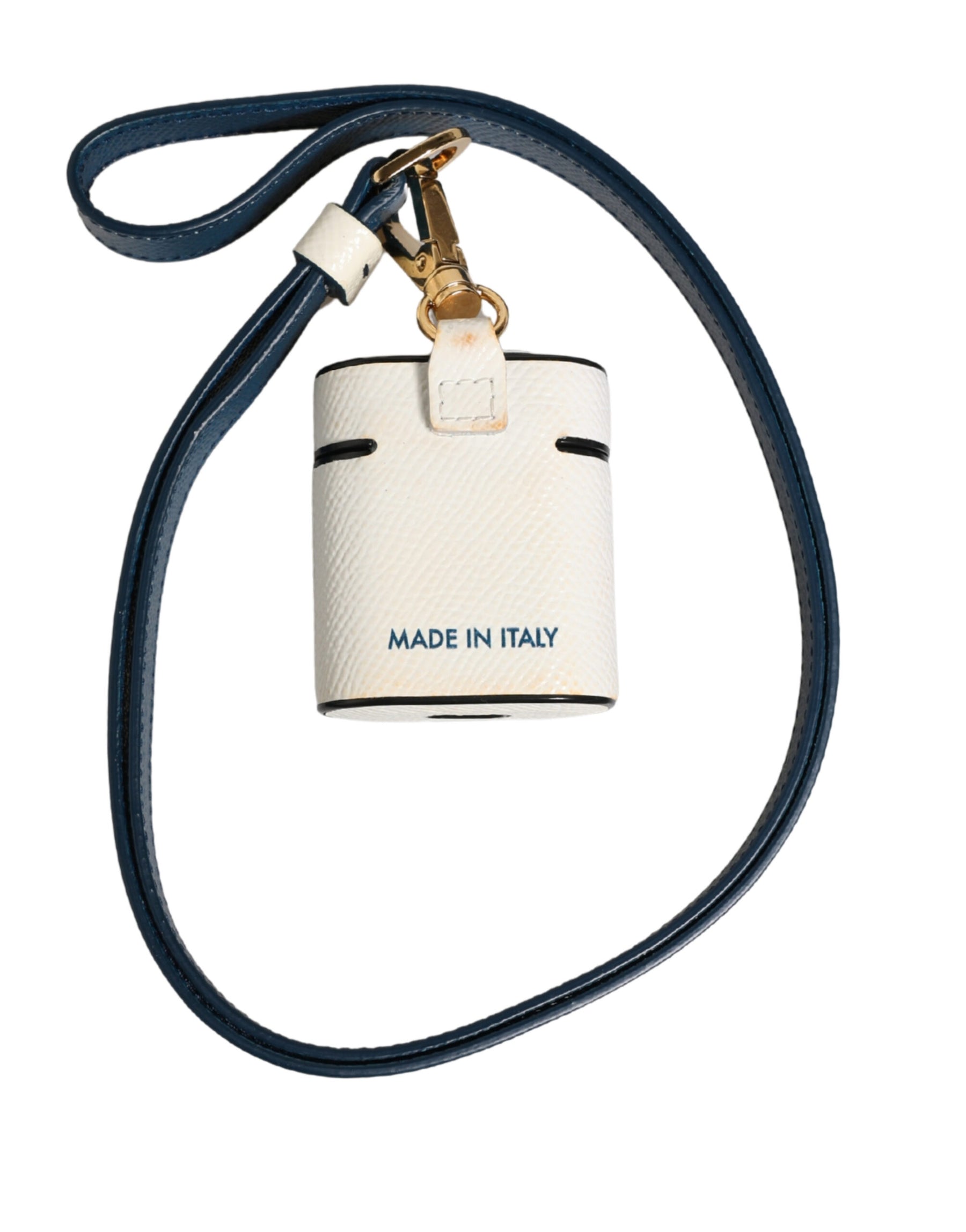 Dolce & Gabbana White Calf Leather Logo Flip Holder Strap Airpods Case | Regal Royce