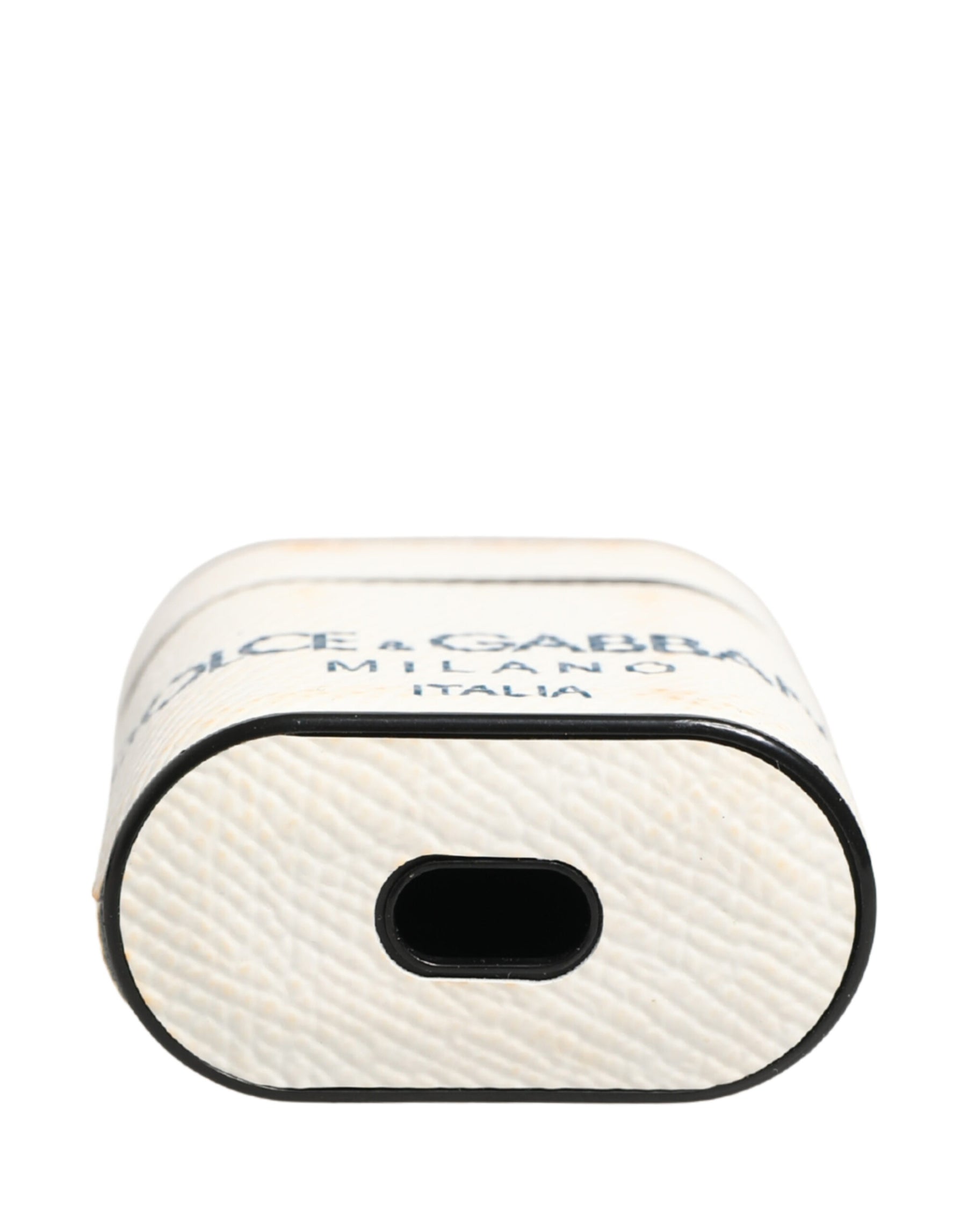 Dolce & Gabbana White Calf Leather Logo Flip Holder Strap Airpods Case | Regal Royce