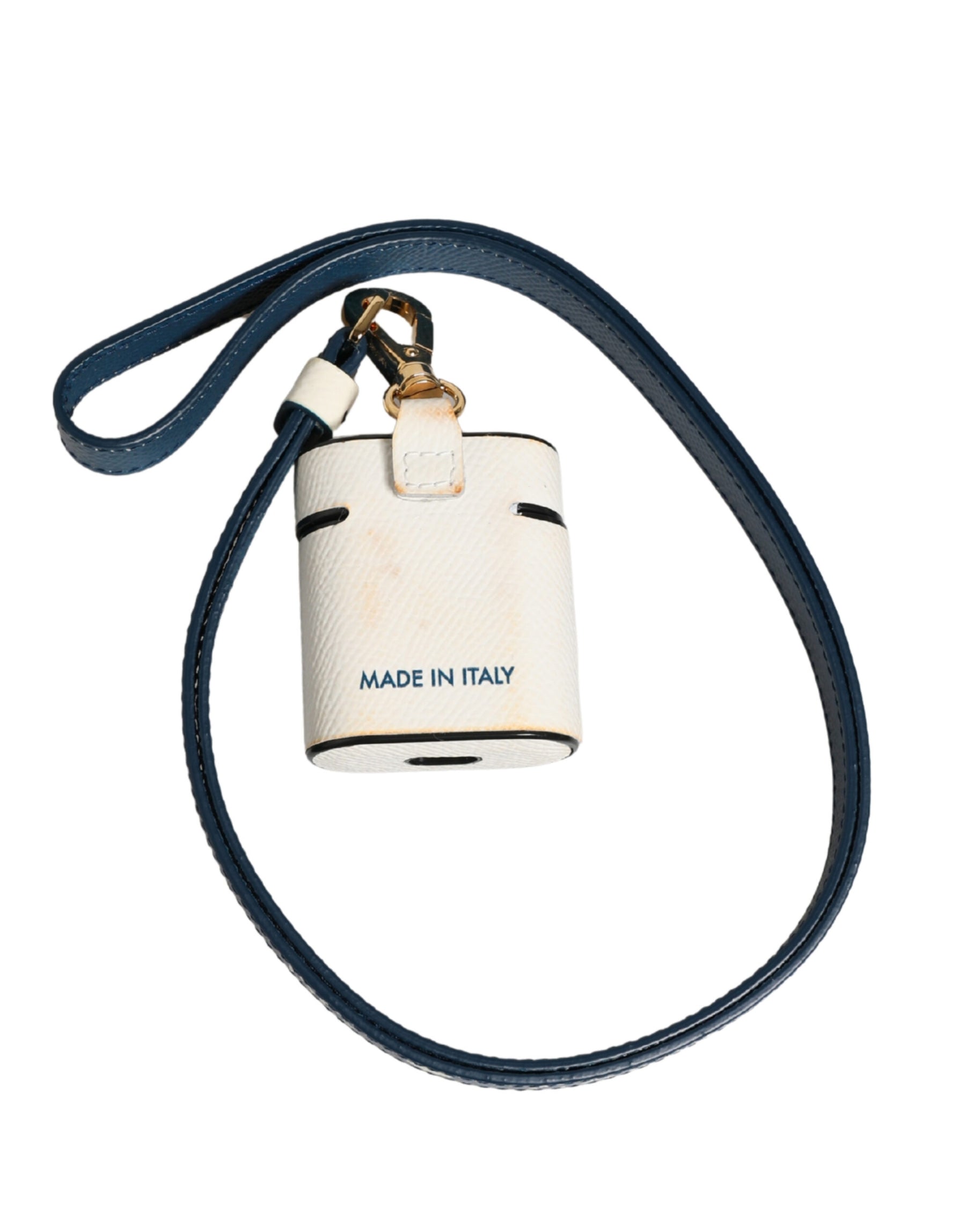 Dolce & Gabbana White Calf Leather Logo Flip Holder Strap Airpods Case | Regal Royce