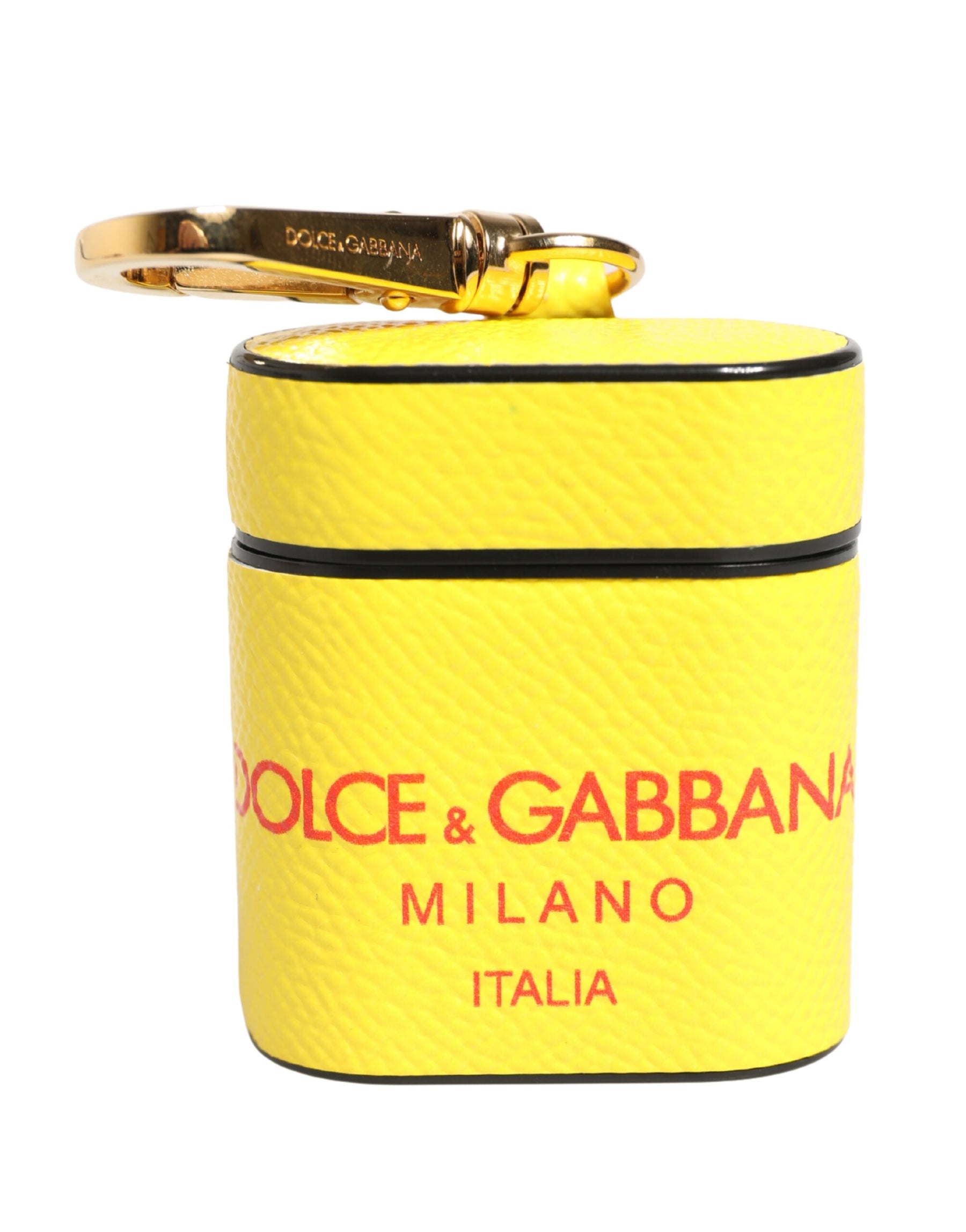 Dolce & Gabbana Yellow Calf Leather Logo Flip Holder Strap Airpods Case | Regal Royce